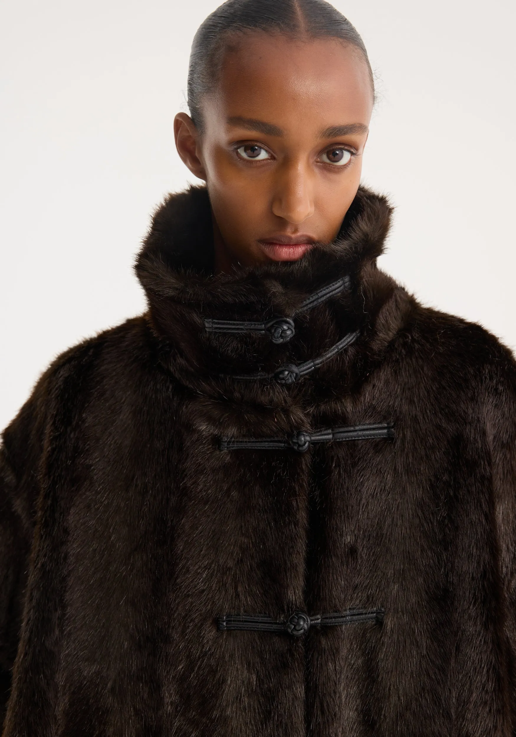 Pankou closure faux fur short coat | dark brown sold by Rohe product image thumbnail 3