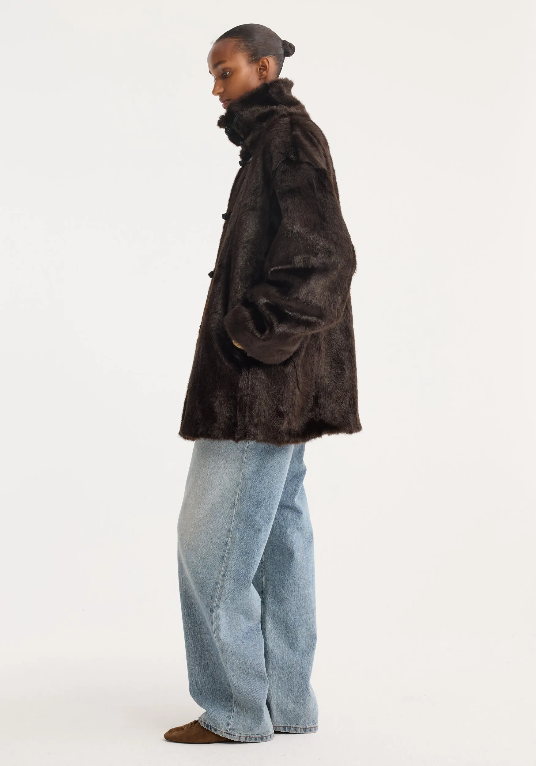 Pankou closure faux fur short coat | dark brown sold by Rohe product image thumbnail 5