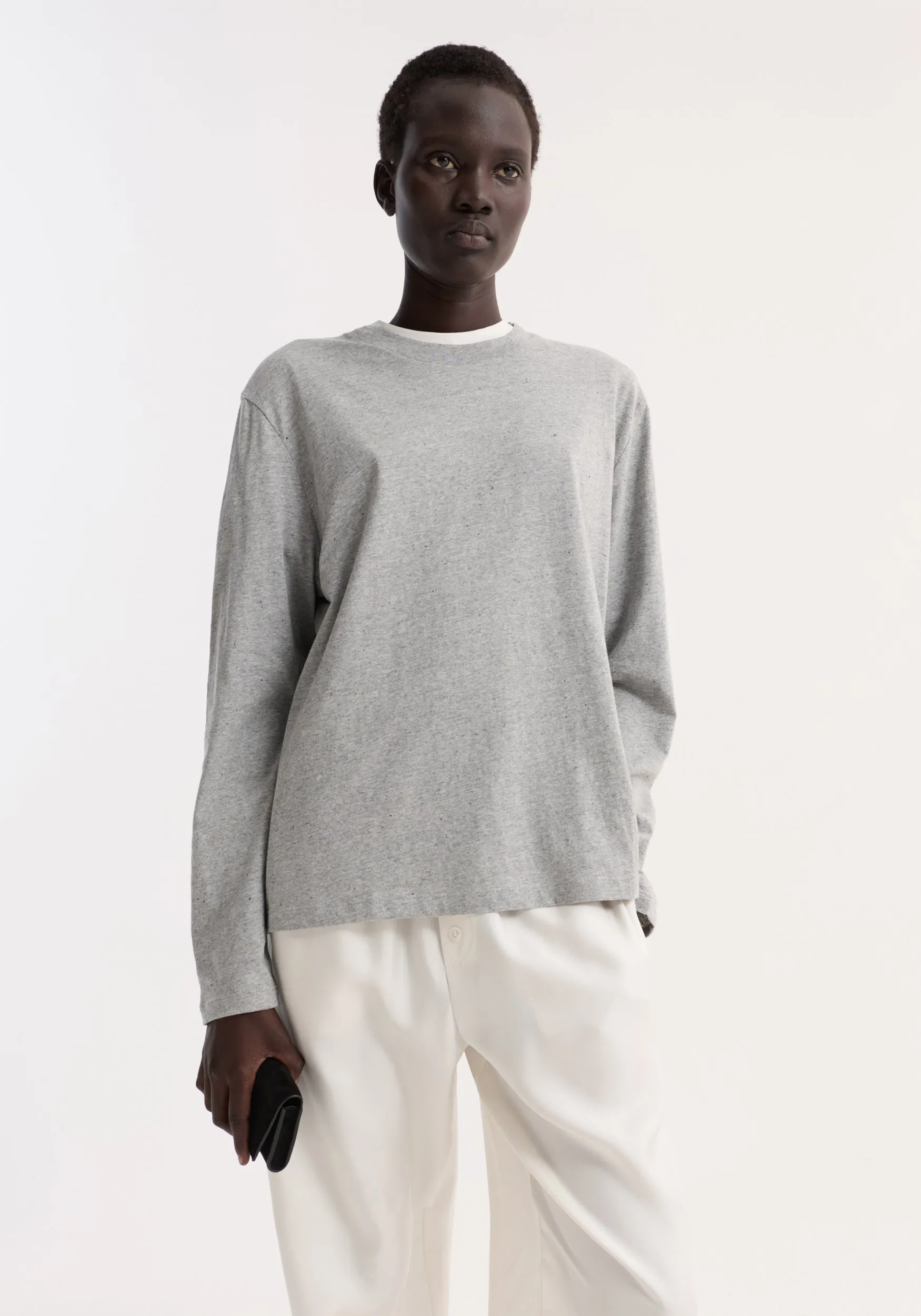 Slub melange cotton long sleeve | light grey melange sold by Rohe product image thumbnail 2