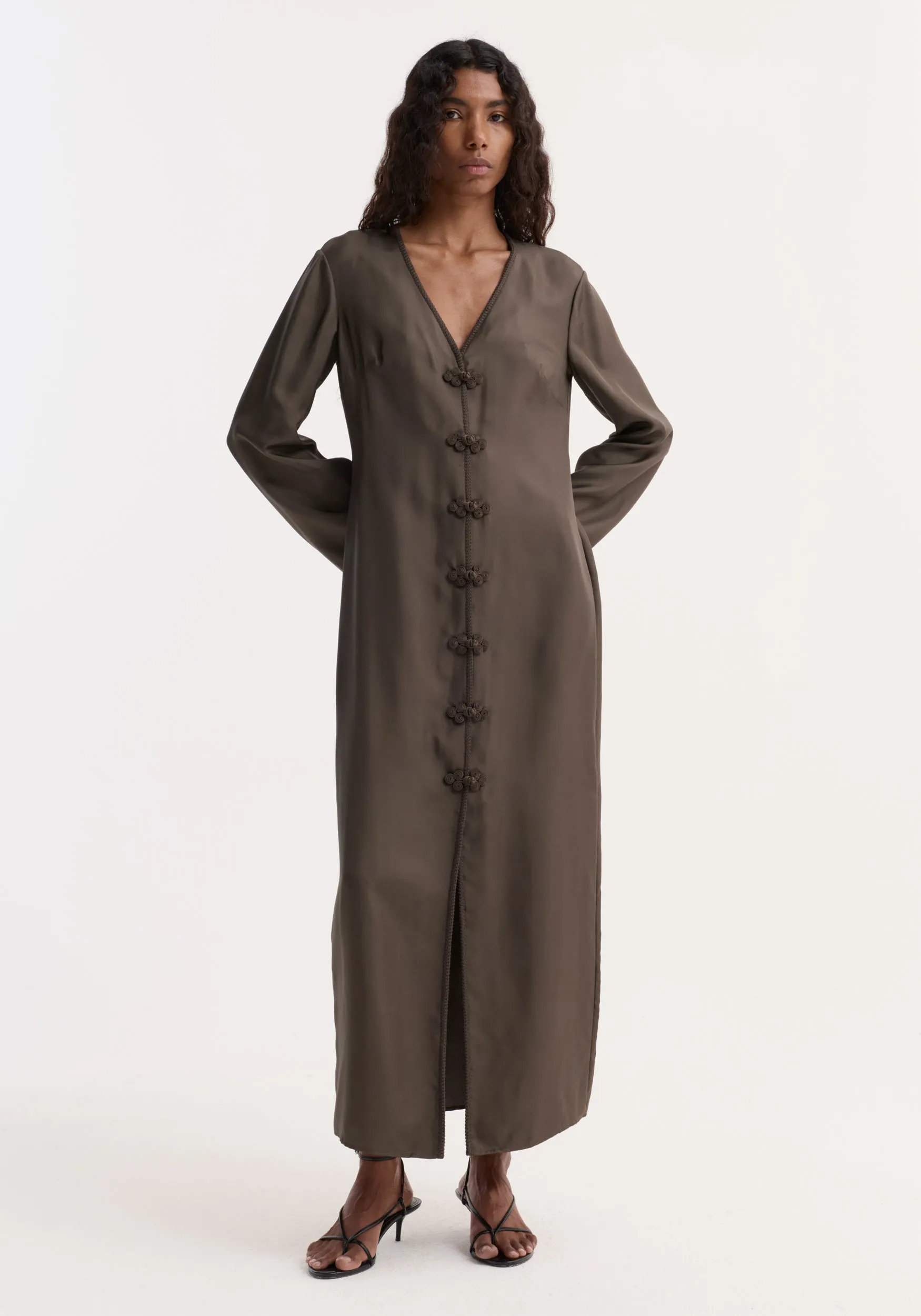 Pankou closure silk dress | earth sold by Rohe