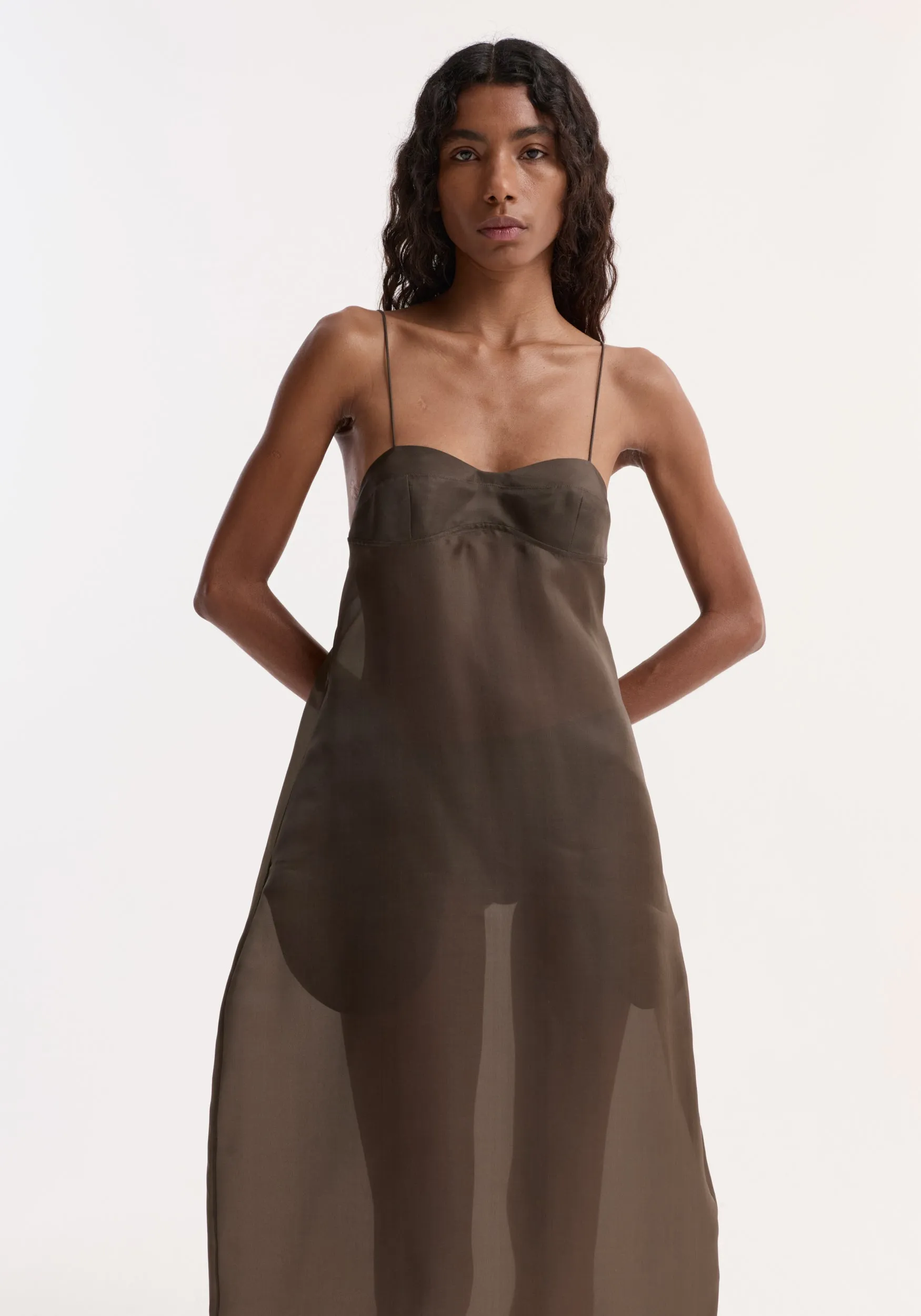 Sheer bustier volume dress | earth sold by Rohe product image thumbnail 2