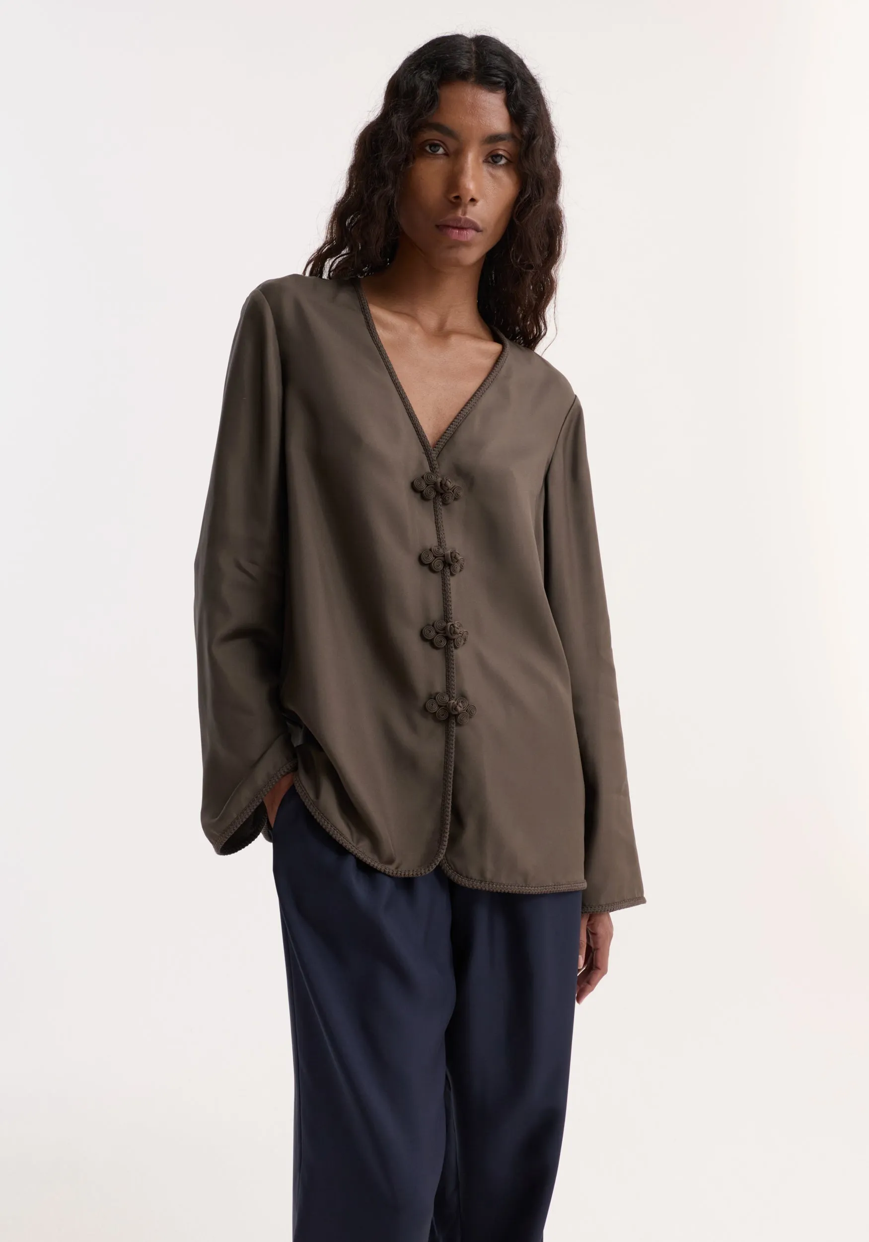 Pankou closure silk top | earth sold by Rohe product image thumbnail 2