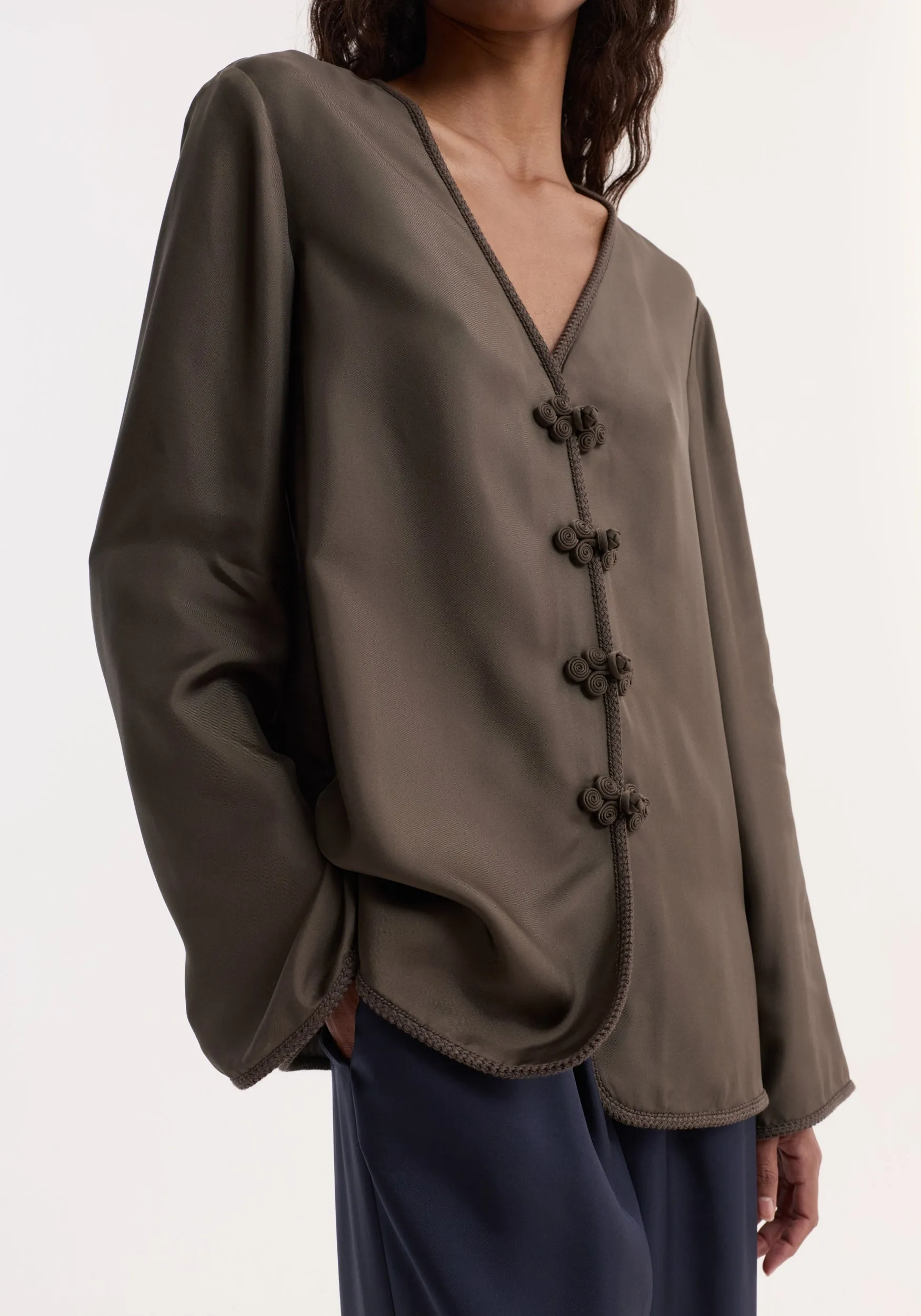 Pankou closure silk top | earth sold by Rohe product image thumbnail 3