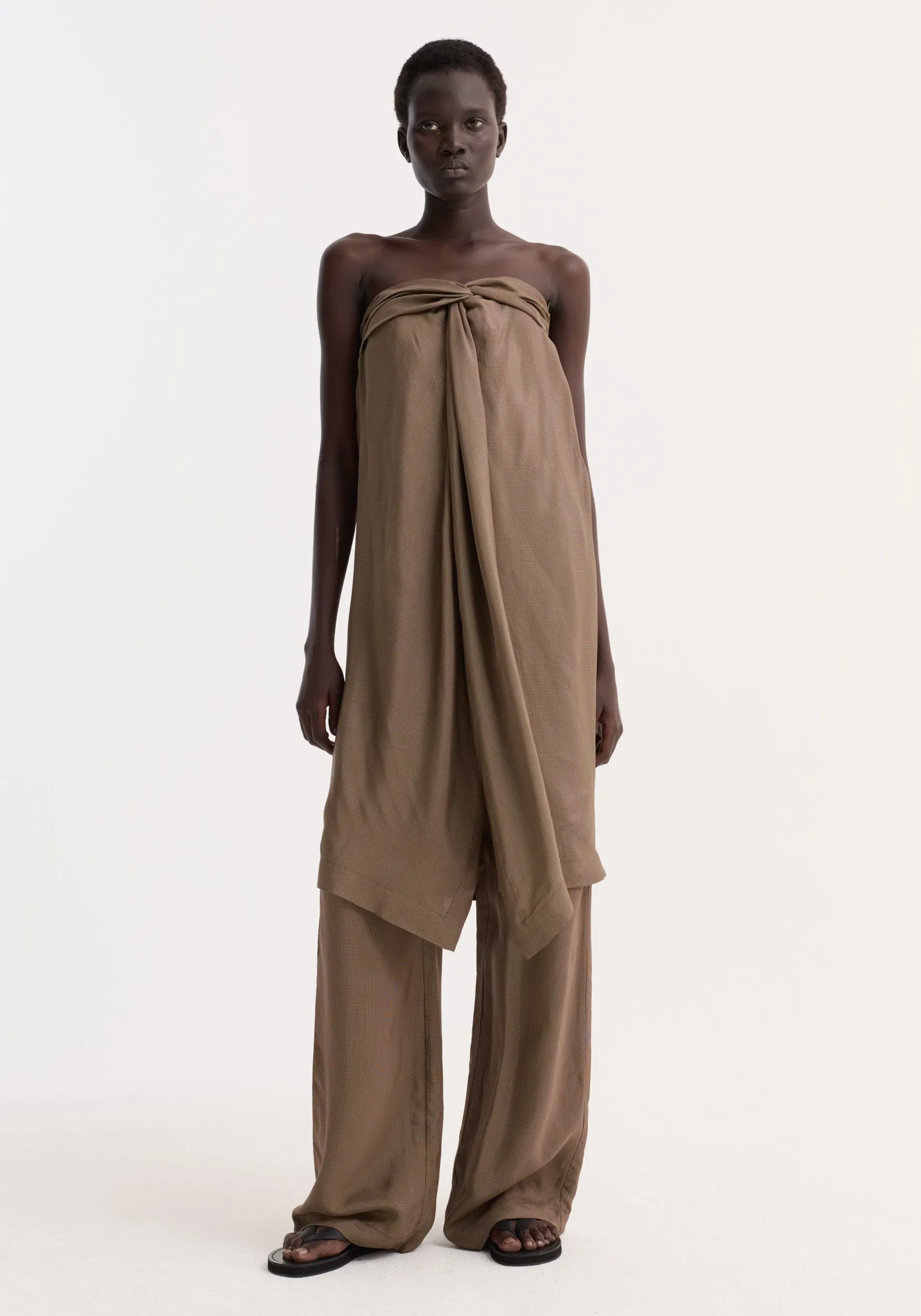 Sarong top | brown mini check sold by Rohe