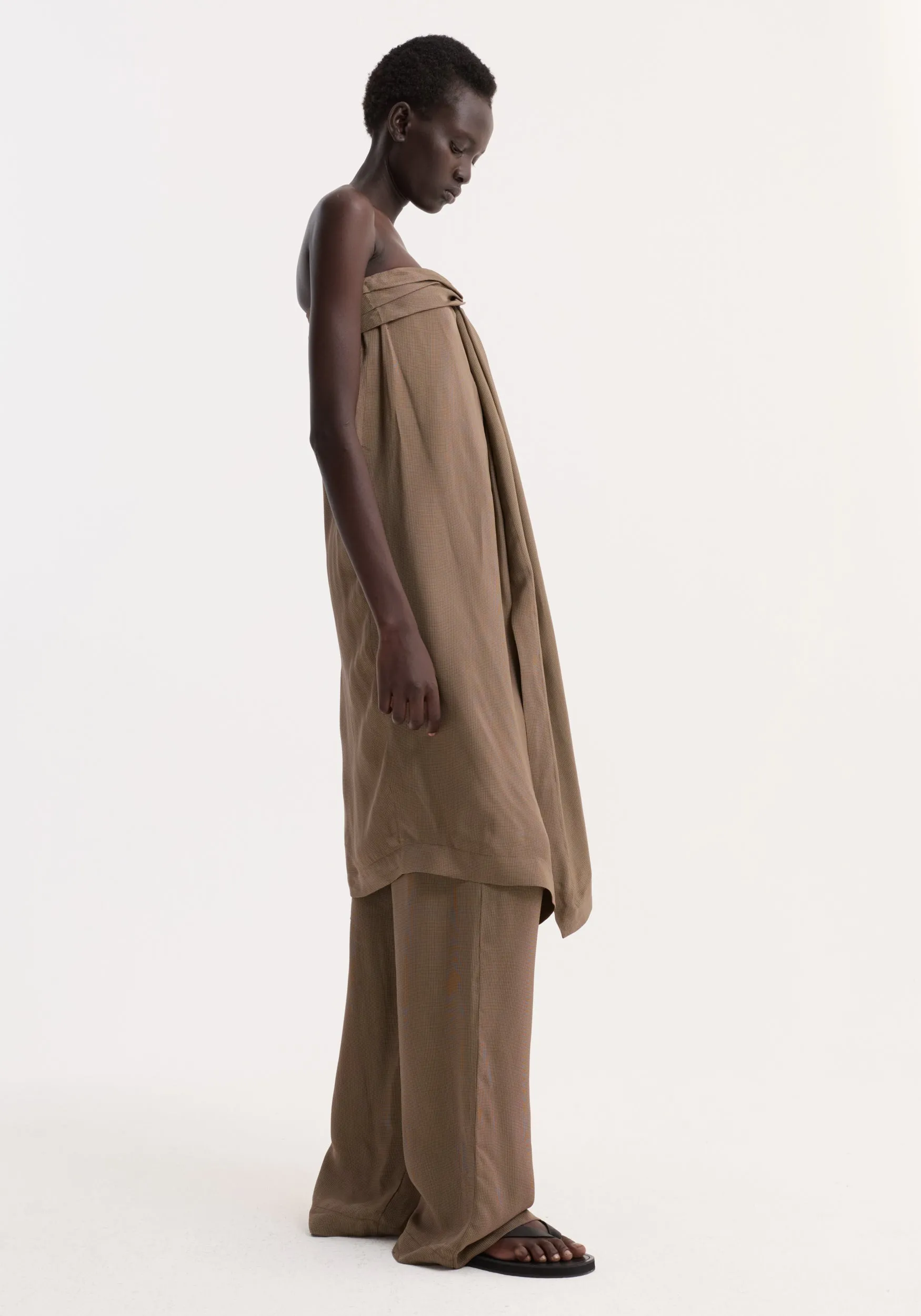 Sarong top | brown mini check sold by Rohe product image thumbnail 4