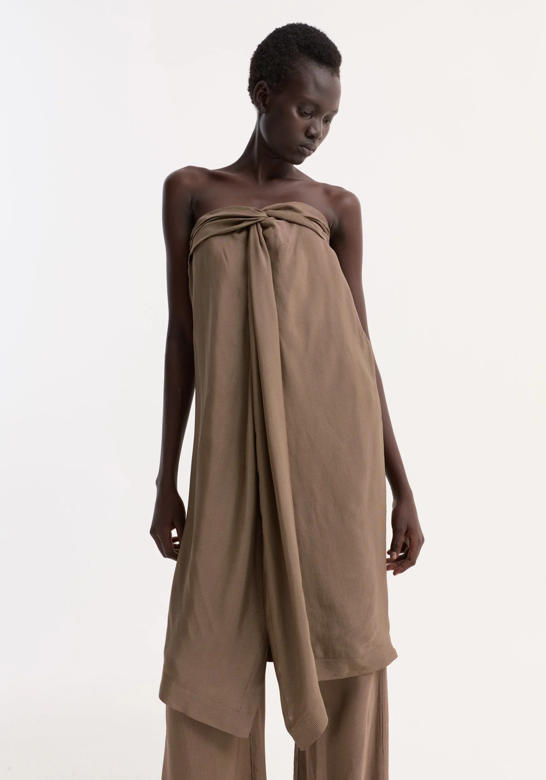Sarong top | brown mini check sold by Rohe product image thumbnail 2