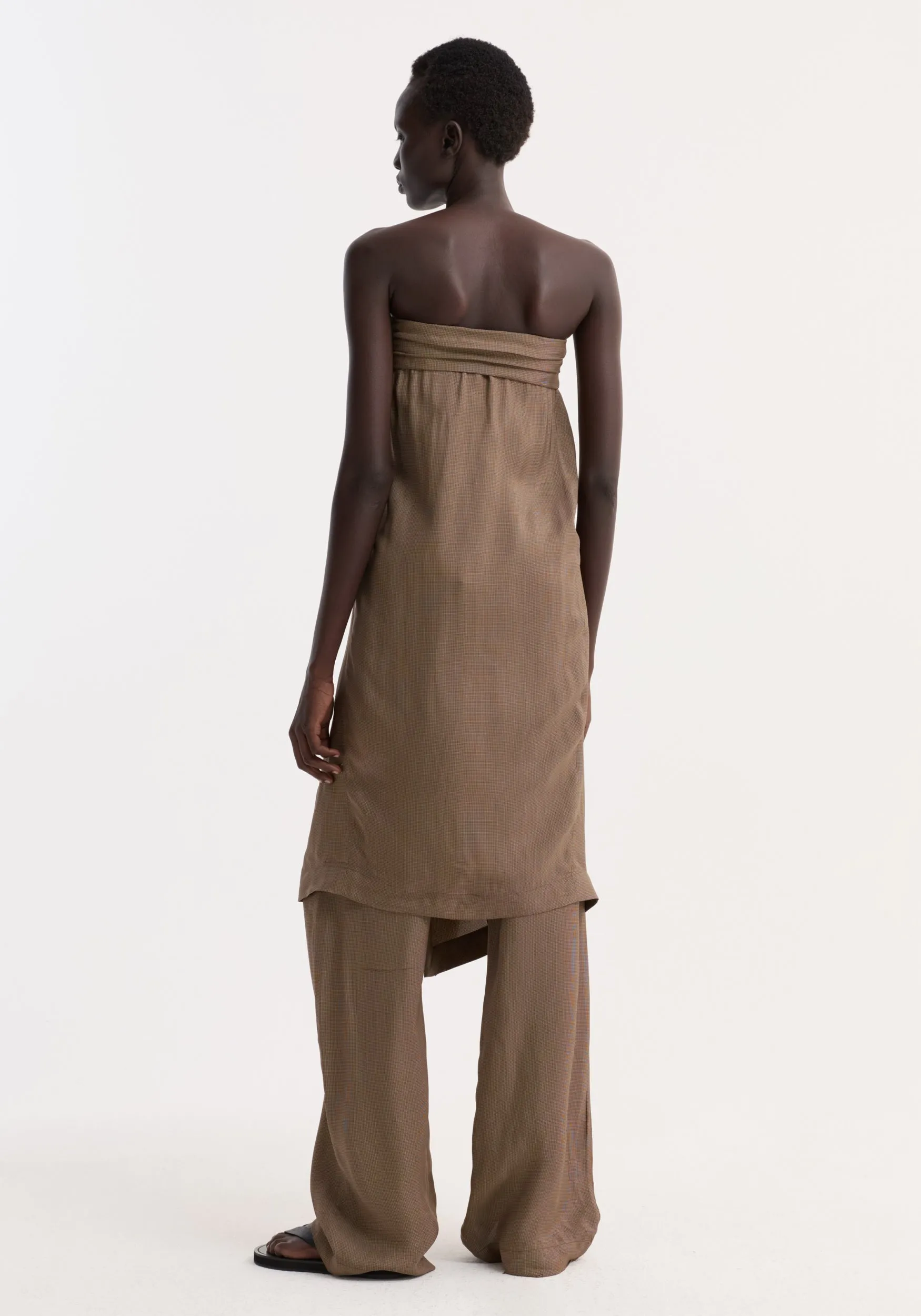 Sarong top | brown mini check sold by Rohe product image thumbnail 5