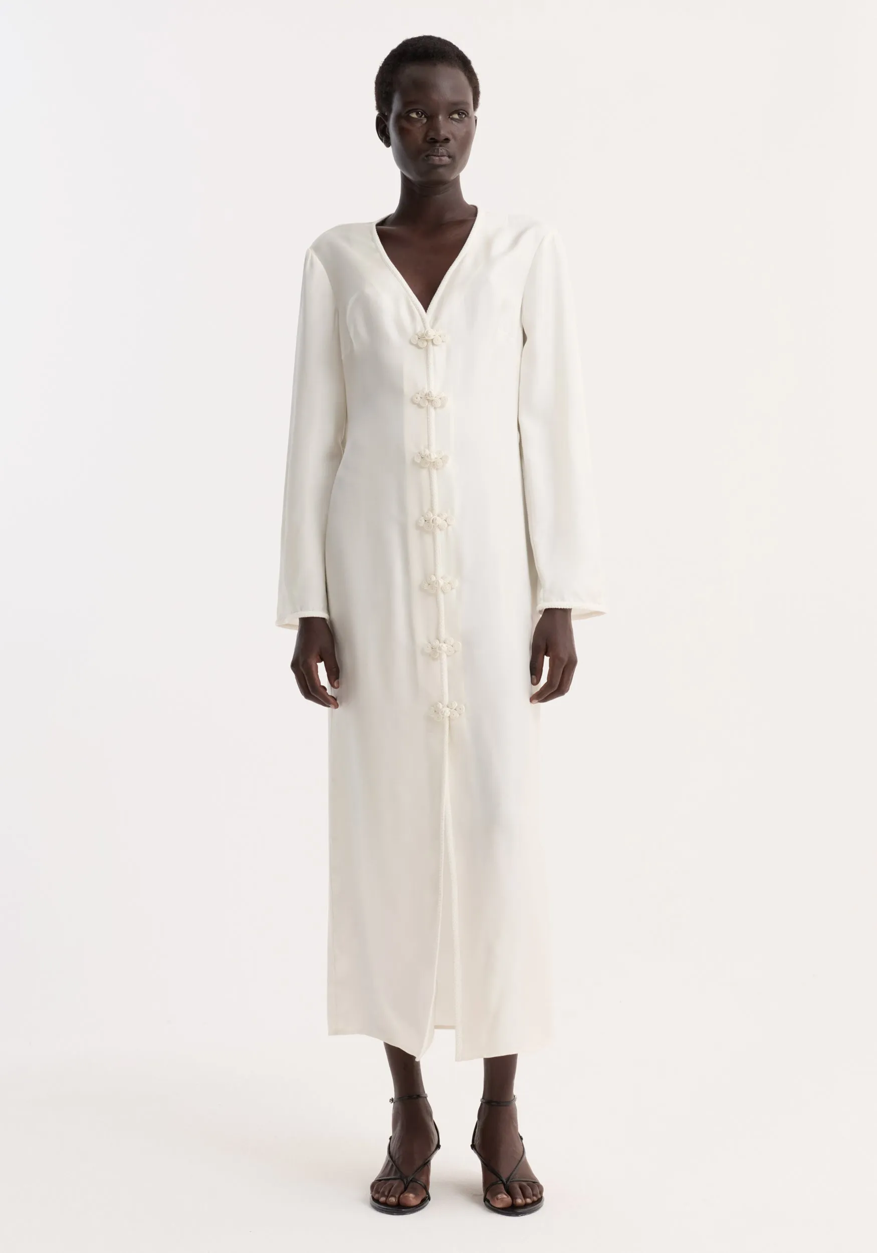 Pankou closure silk dress | cream sold by Rohe