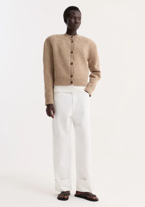 Fine merino tweed cardigan | oat melange made by Rohe