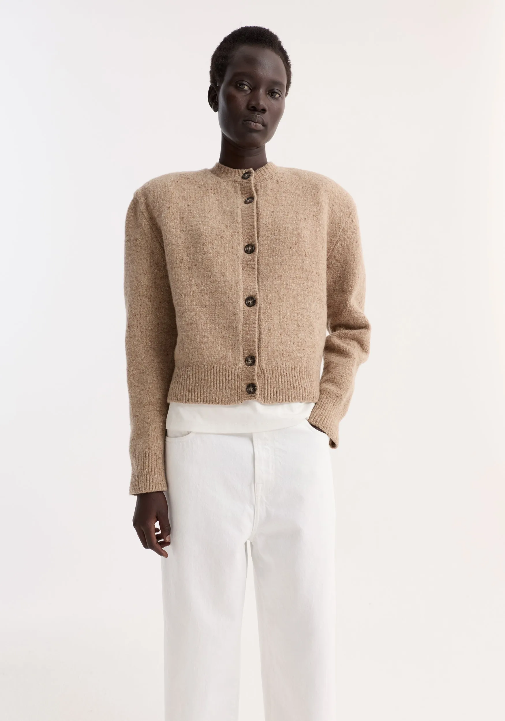 Fine merino tweed cardigan | oat melange sold by Rohe product image thumbnail 2