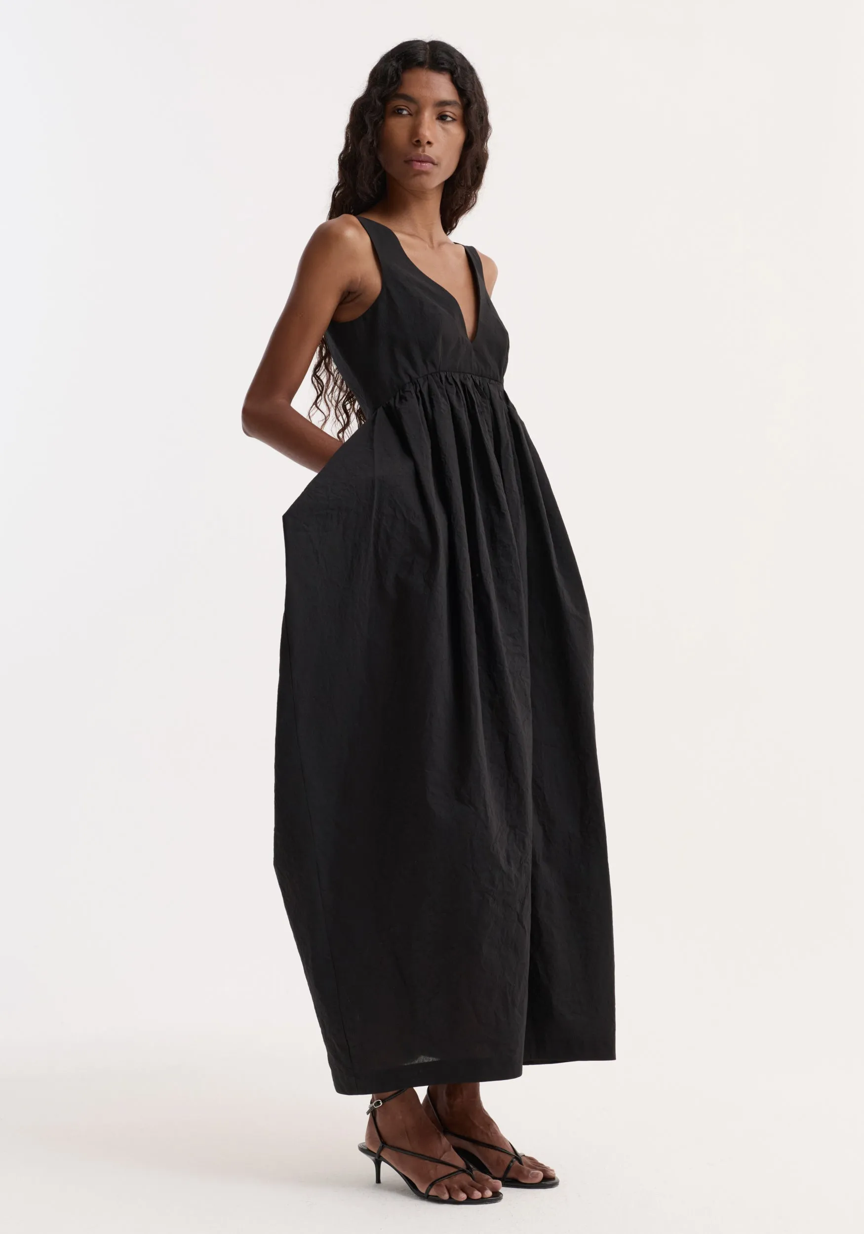 Sculptural textured cotton dress | black sold by Rohe product image thumbnail 4