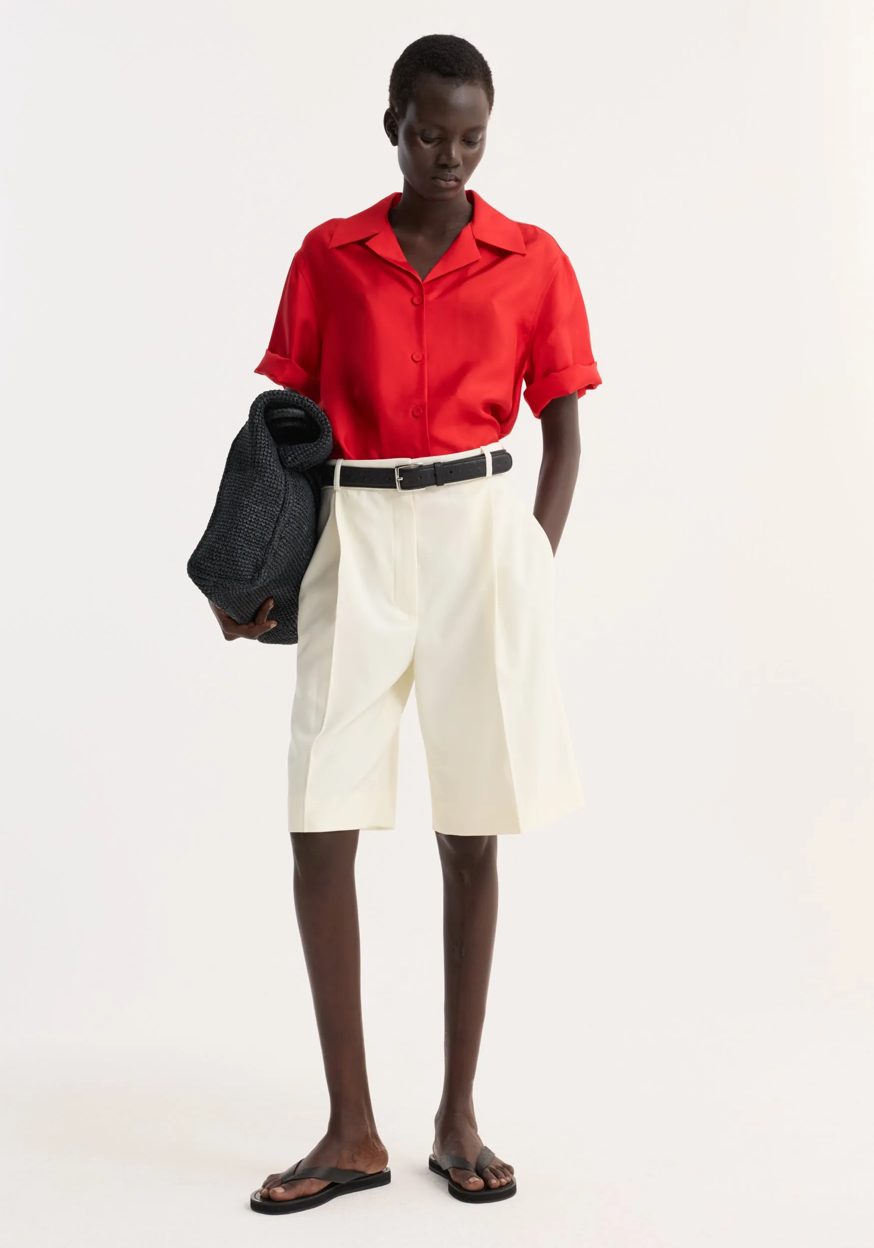 Camp collar silk shirt | red sold by Rohe