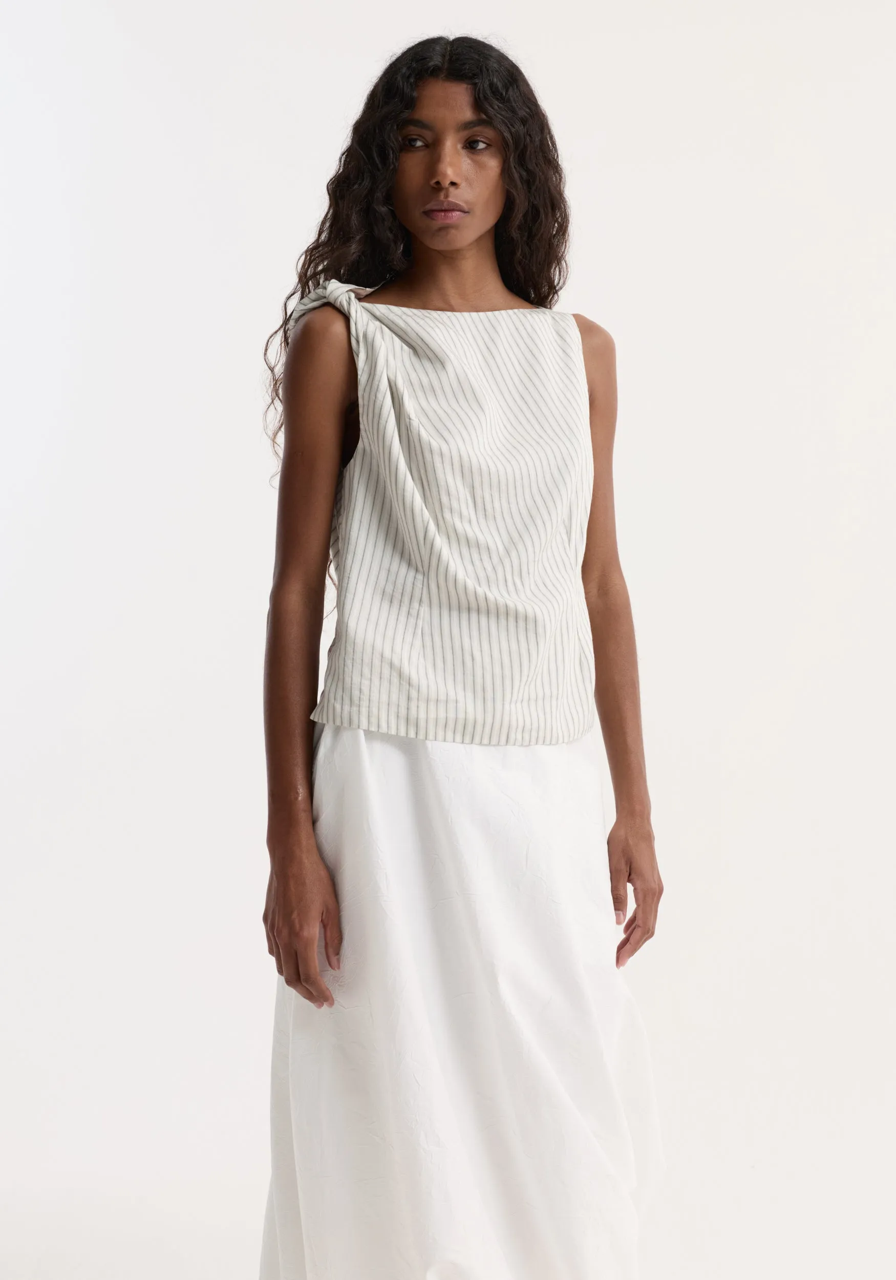 Silk-blend draped top | fine stripe sold by Rohe product image thumbnail 3