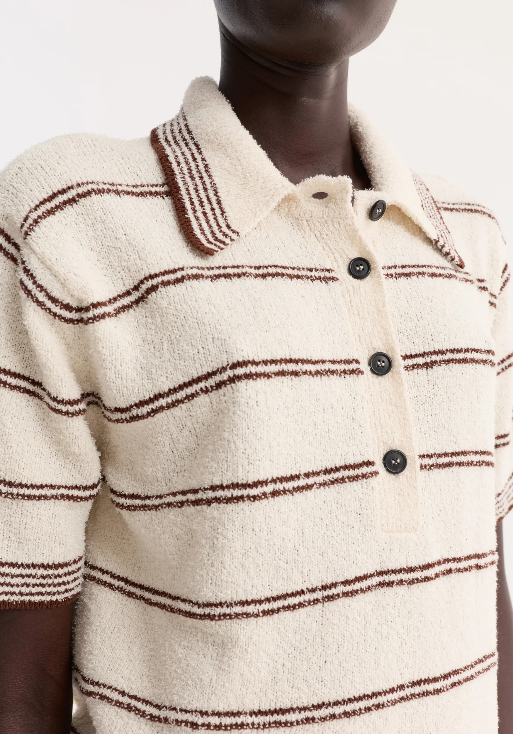 Towelling striped polo | cream / brown stripe sold by Rohe product image thumbnail 3
