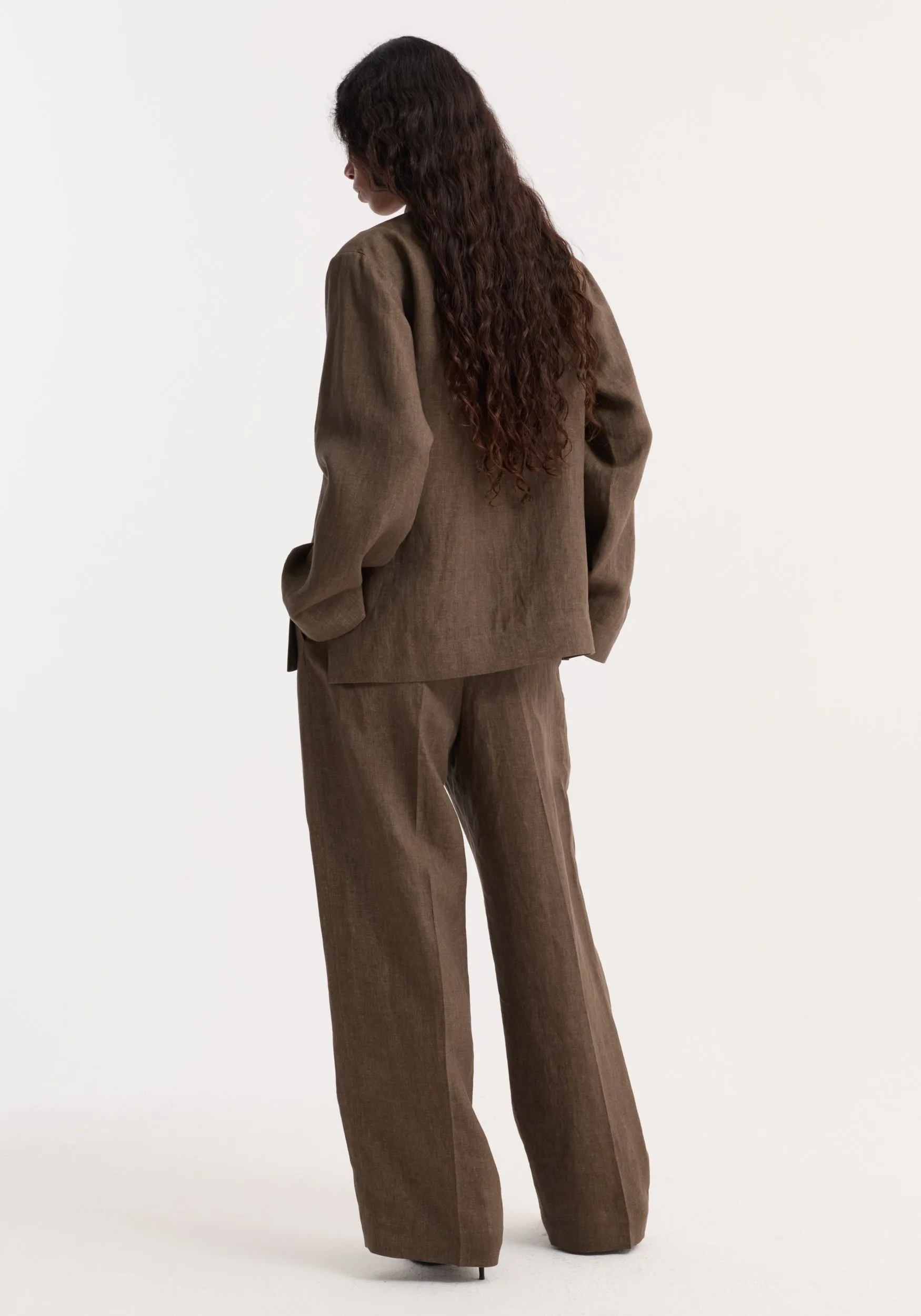 Pankou closure linen jacket | brown melange sold by Rohe product image thumbnail 5