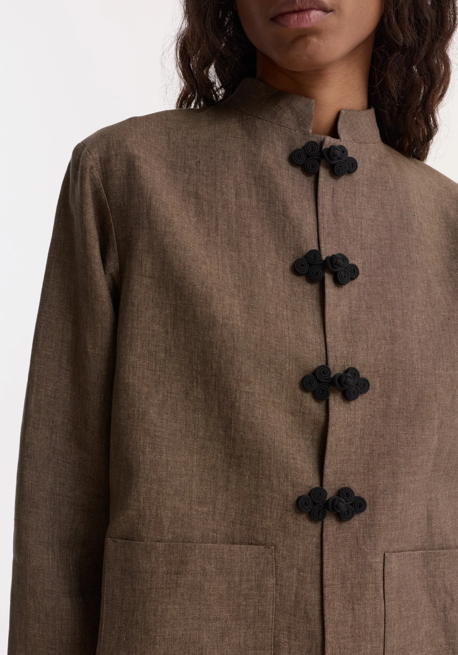 Pankou closure linen jacket | brown melange sold by Rohe product image thumbnail 4