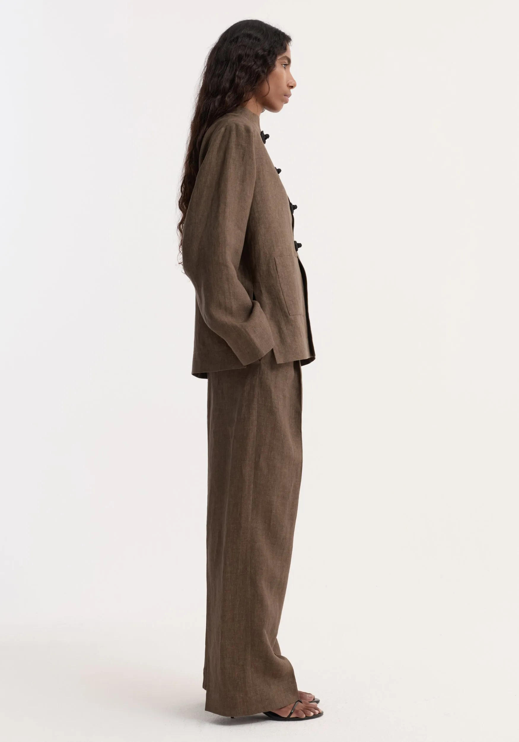 Pankou closure linen jacket | brown melange sold by Rohe product image thumbnail 3