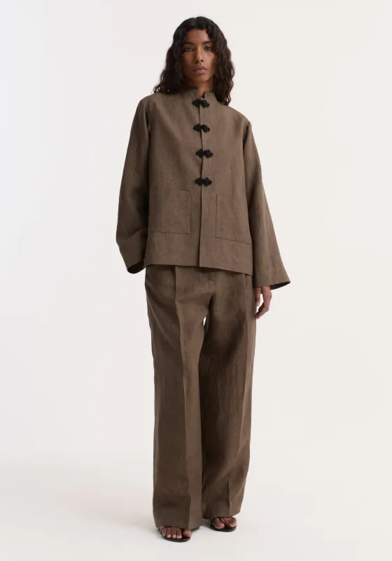Pankou closure linen jacket | brown melange made by Rohe