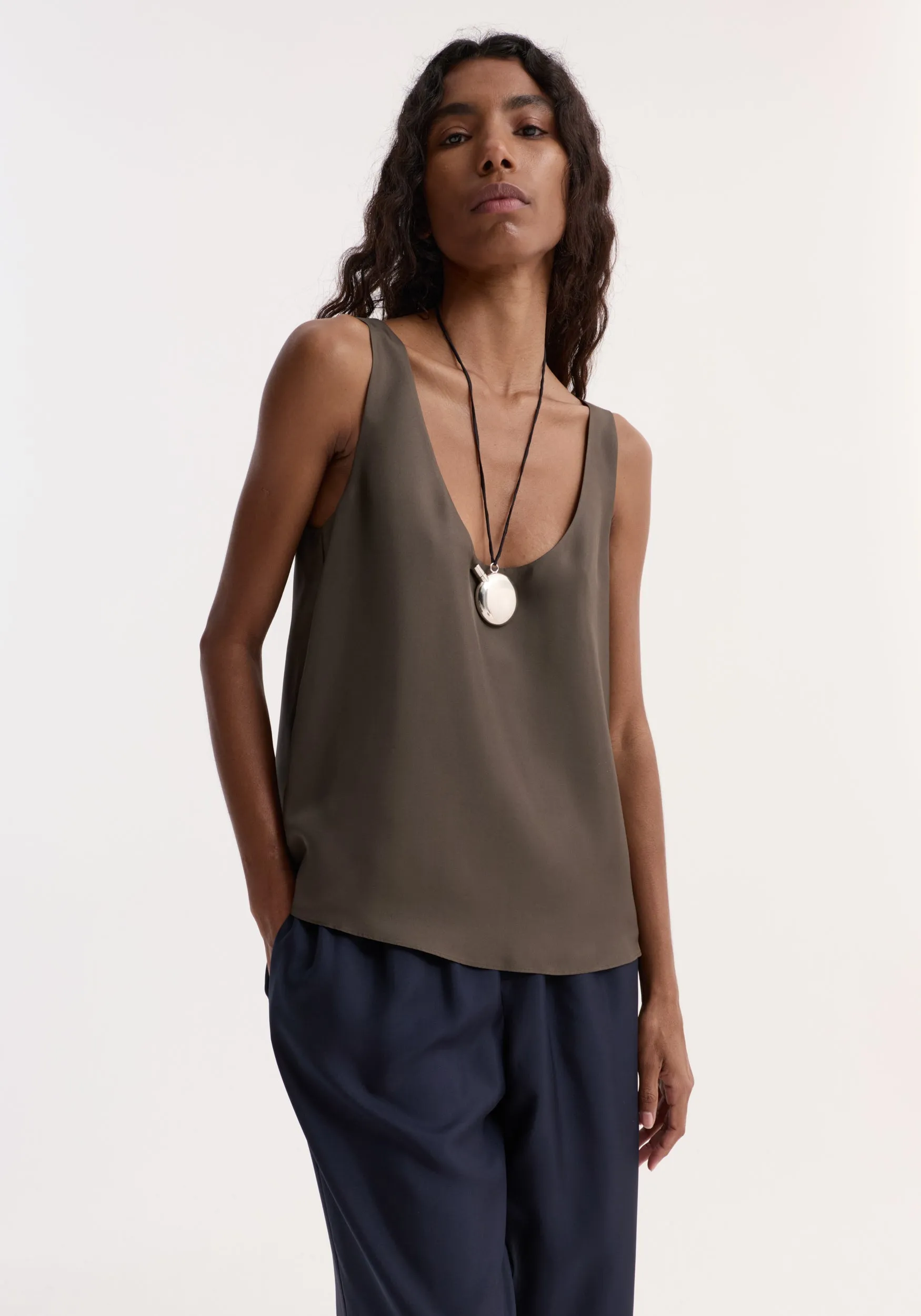 Silk scoop-neck top | earth sold by Rohe product image thumbnail 2