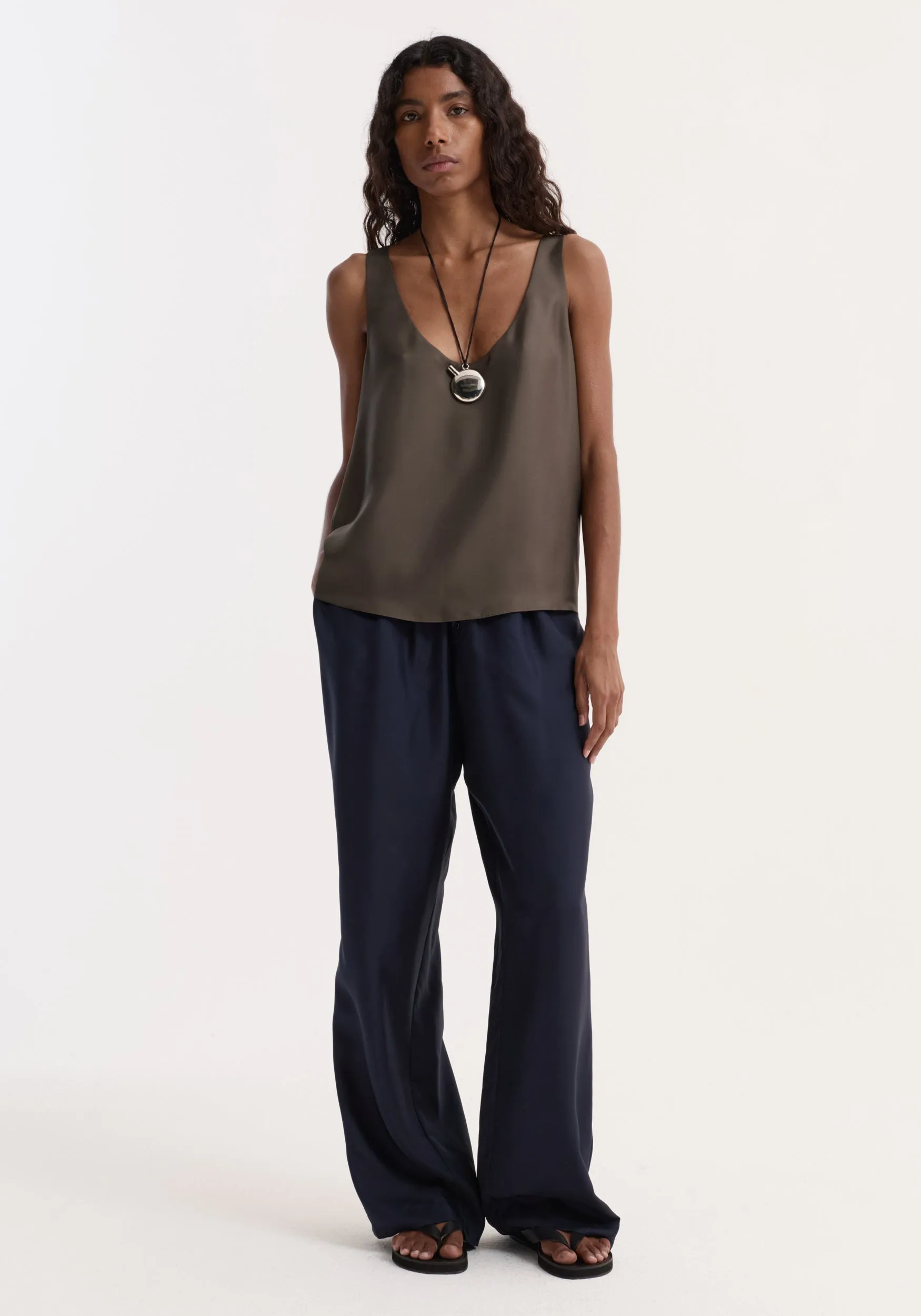 Silk scoop-neck top | earth sold by Rohe