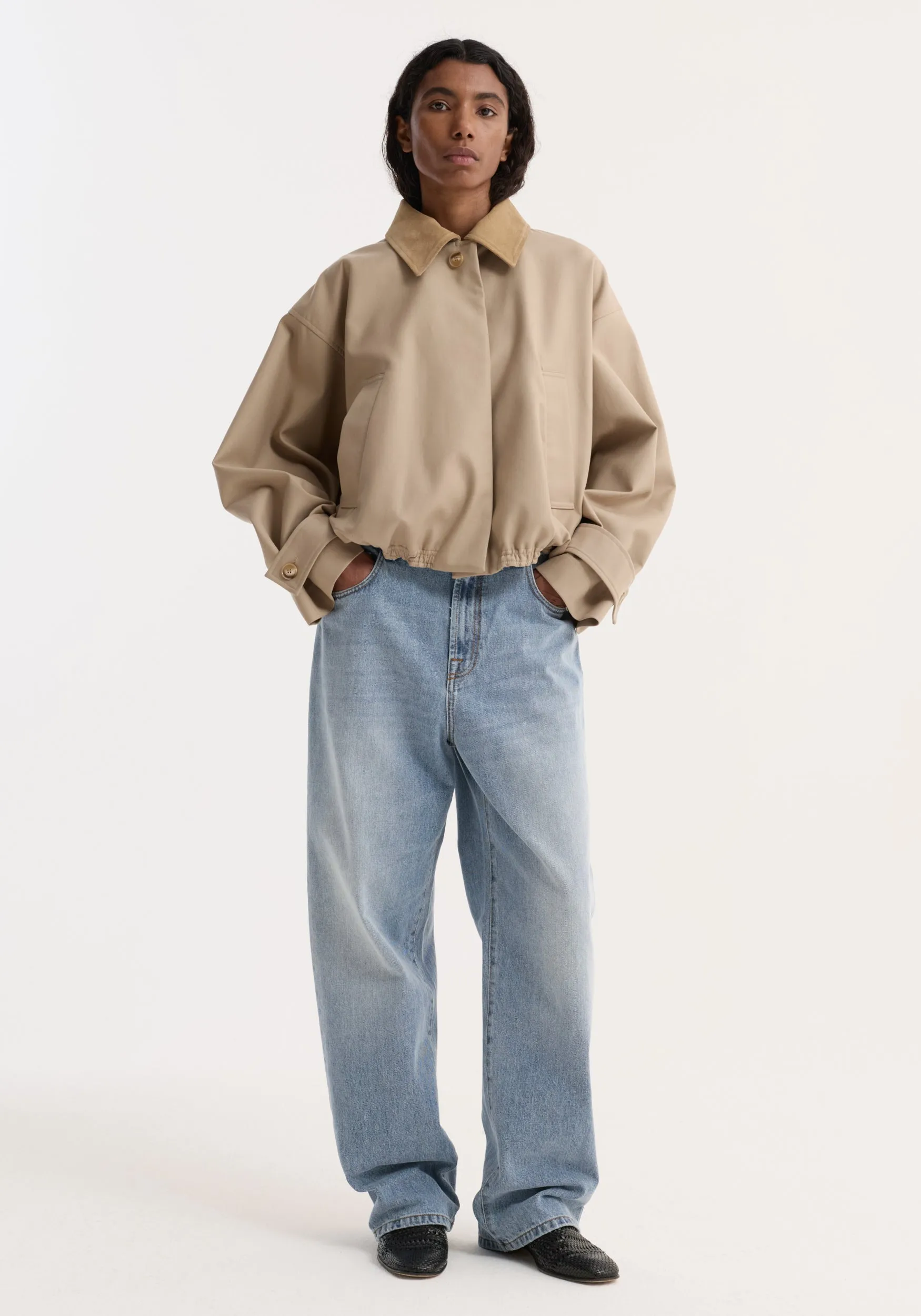 Suede collar blouson jacket | sand sold by Rohe