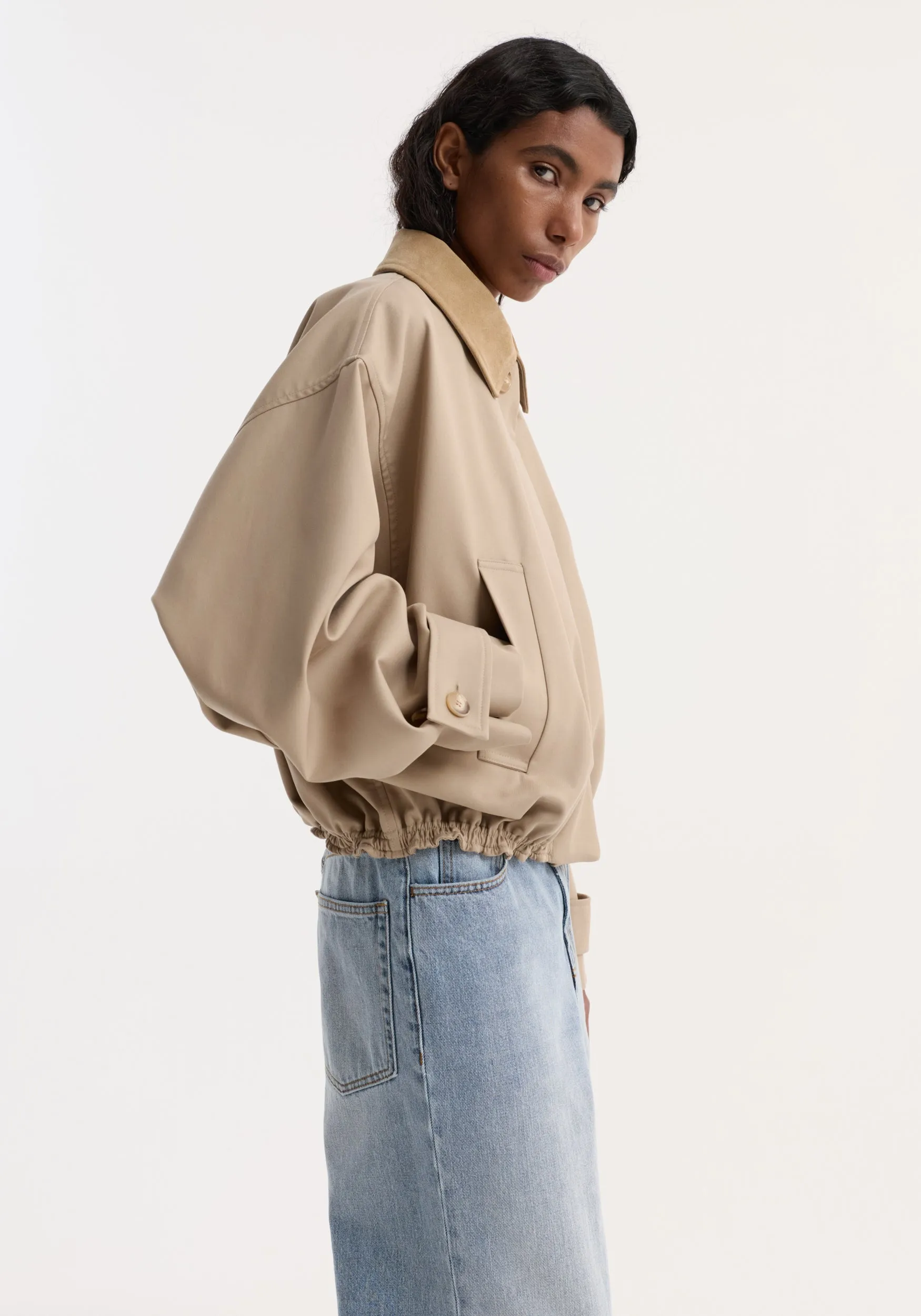 Suede collar blouson jacket | sand sold by Rohe product image thumbnail 3