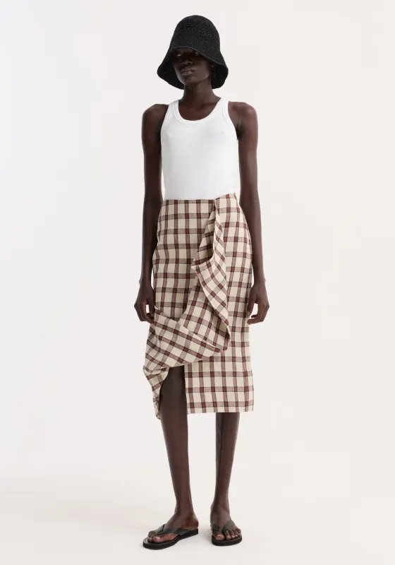 Draped check skirt | red table check made by Rohe