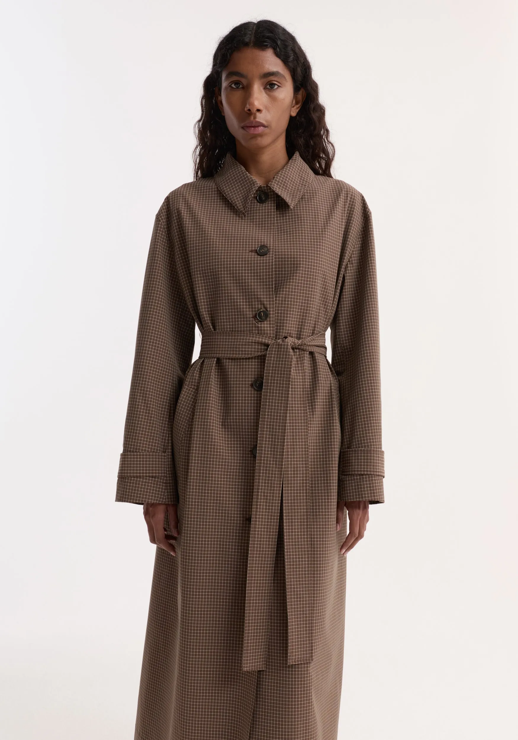 Technical check belted coat | brown multi check sold by Rohe product image thumbnail 2