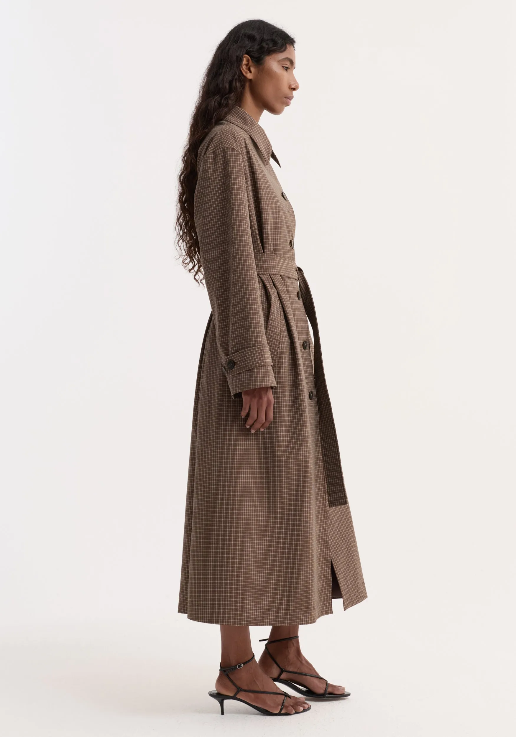 Technical check belted coat | brown multi check sold by Rohe product image thumbnail 4