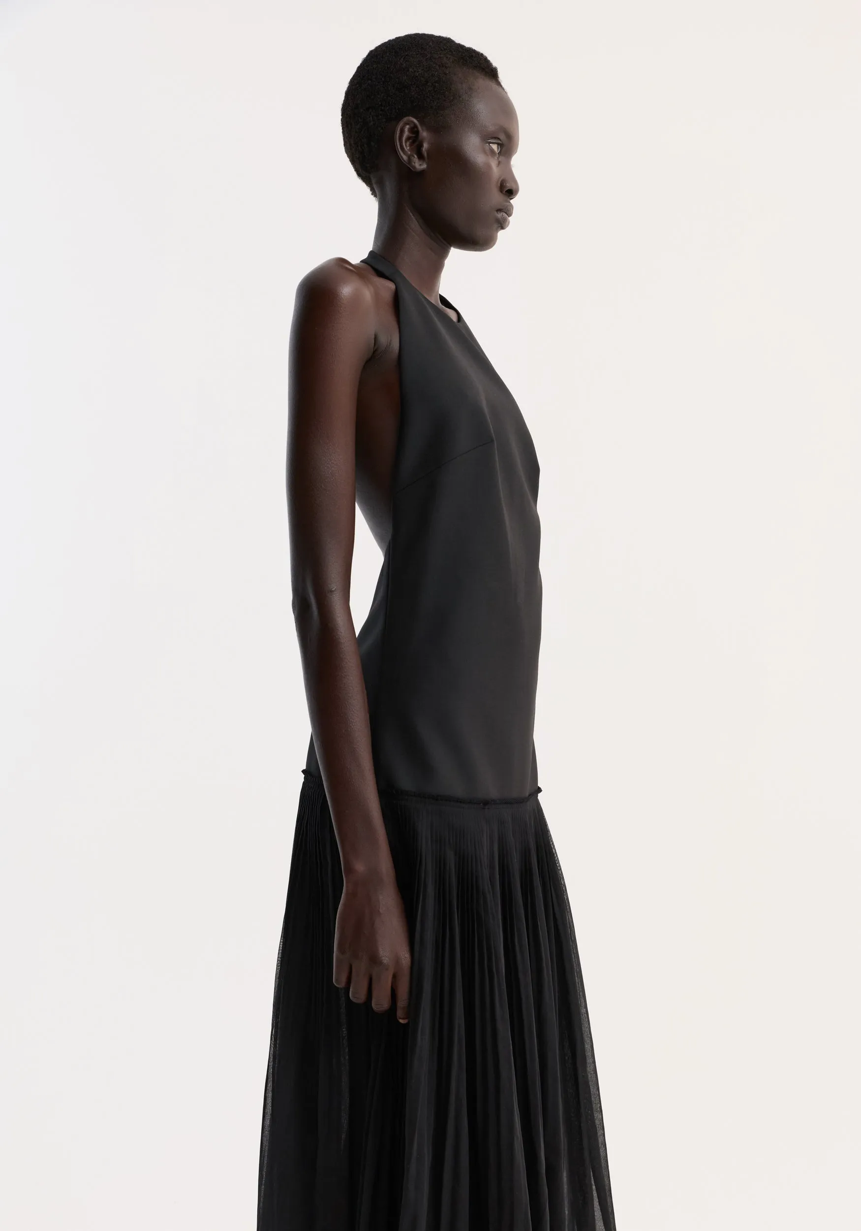 Pleated muslin halter dress | black sold by Rohe product image thumbnail 3