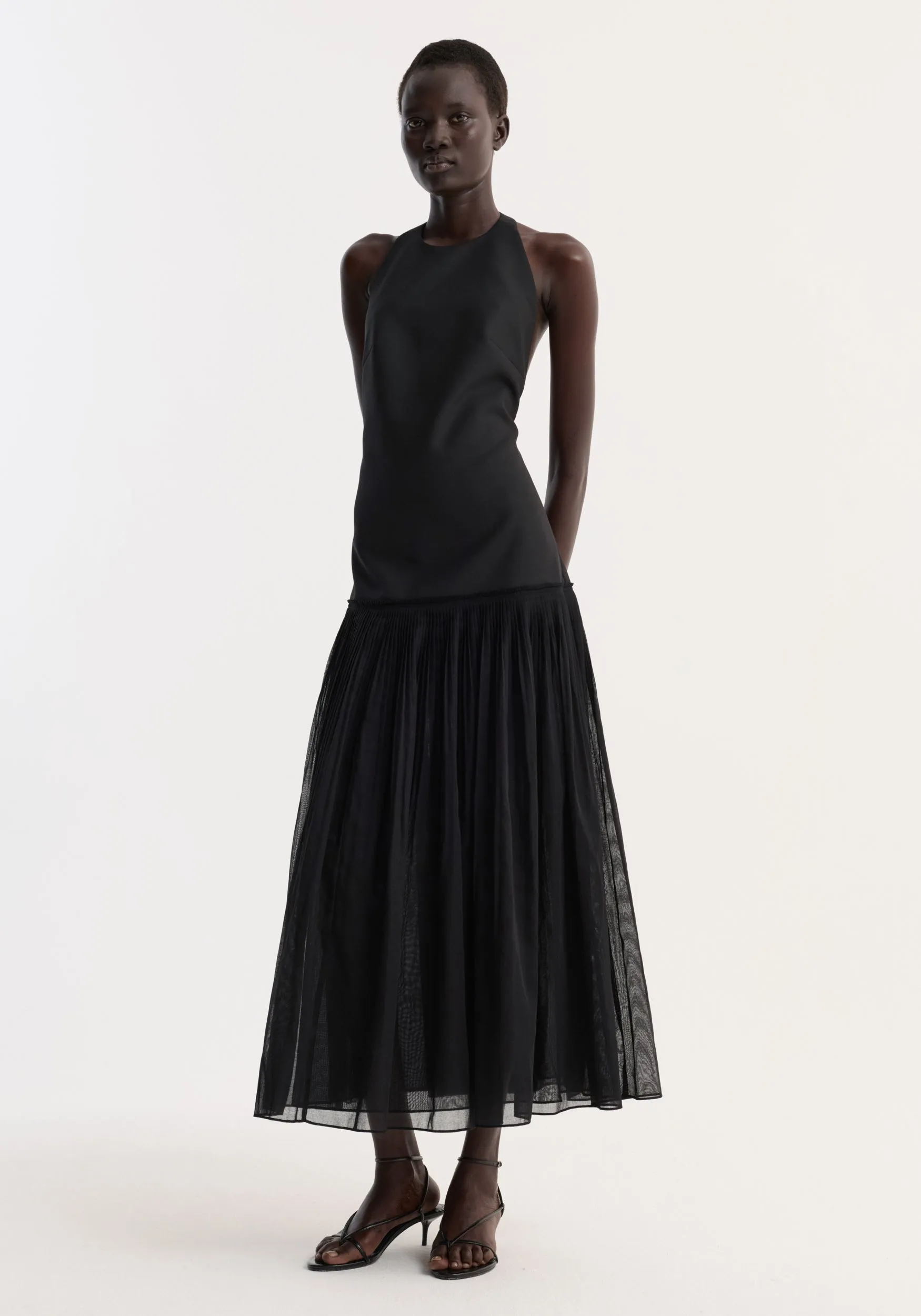 Pleated muslin halter dress | black sold by Rohe
