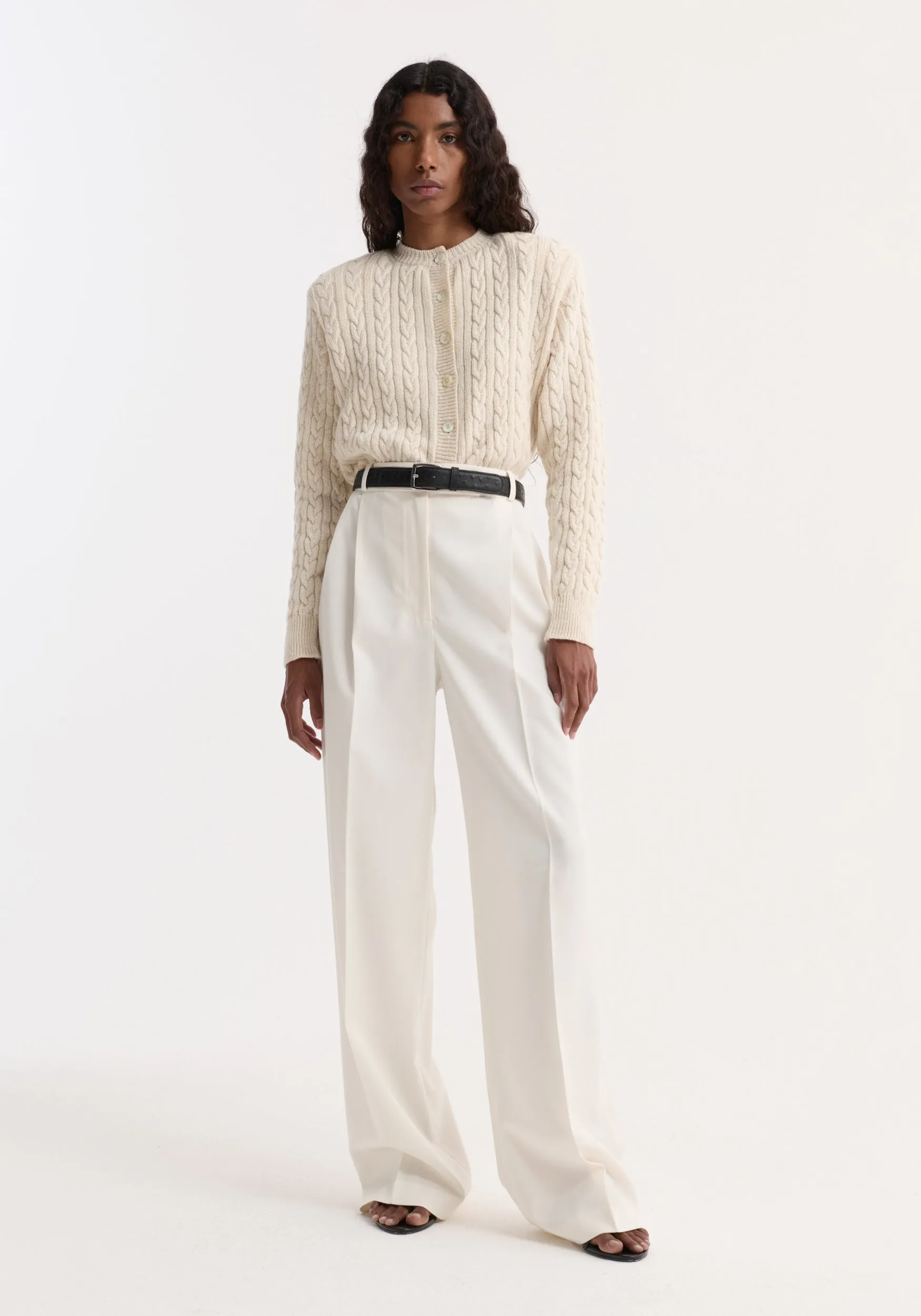 Fine merino cable cardigan | cream sold by Rohe