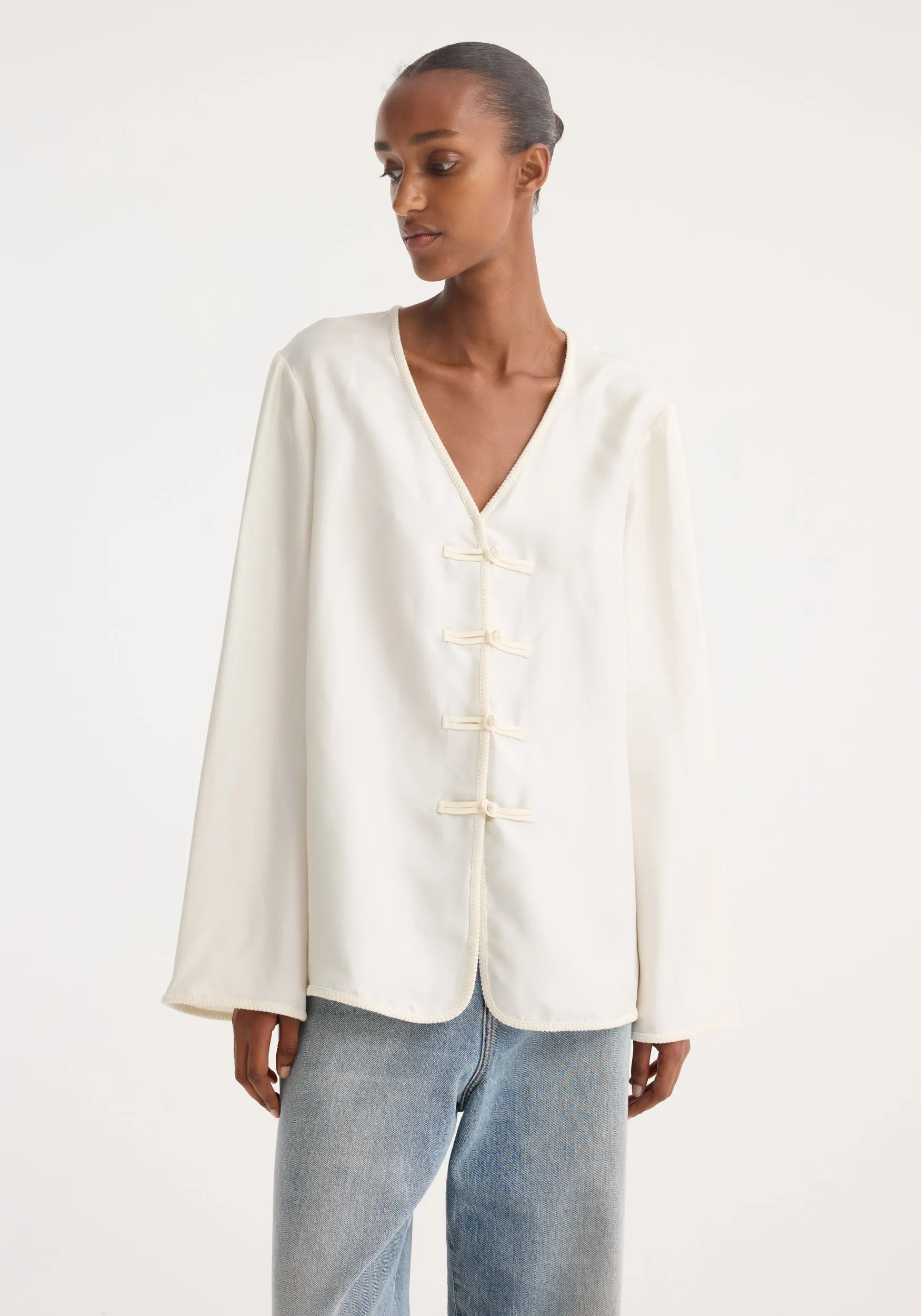 Pankou closure silk top | cream sold by Rohe product image thumbnail 3