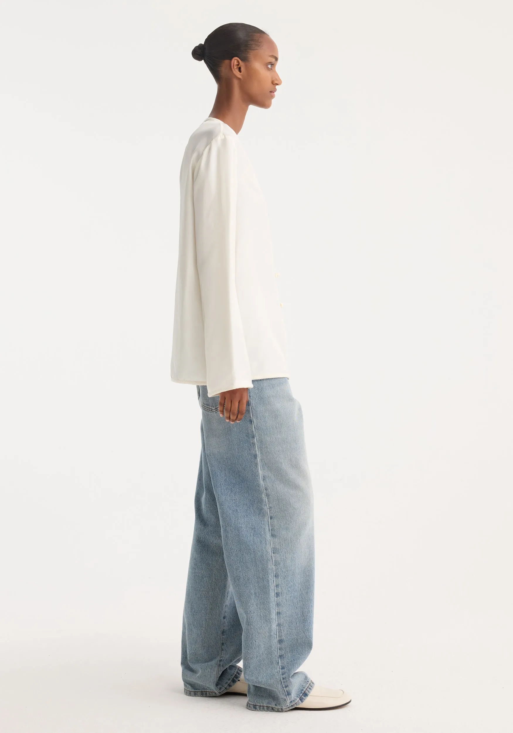 Pankou closure silk top | cream sold by Rohe product image thumbnail 2