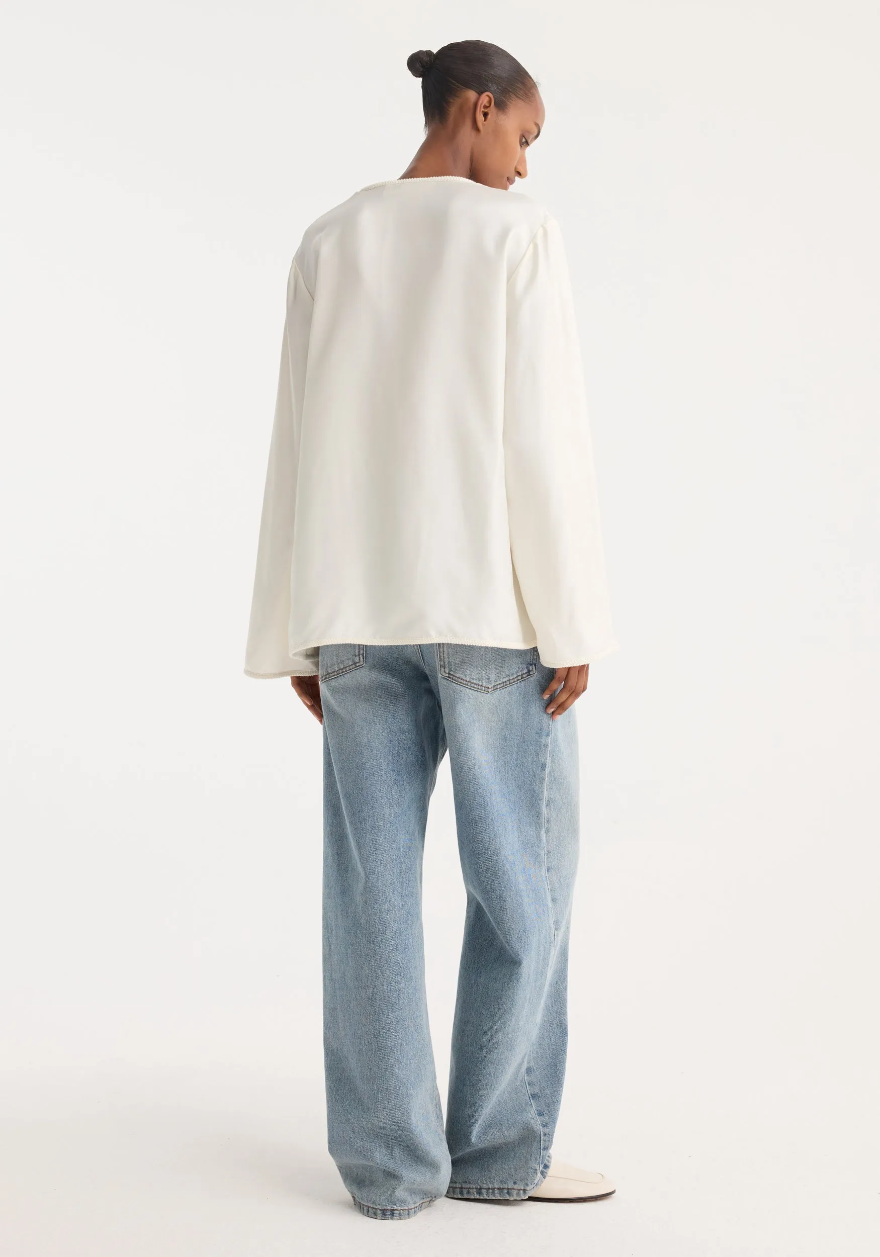 Pankou closure silk top | cream sold by Rohe product image thumbnail 4