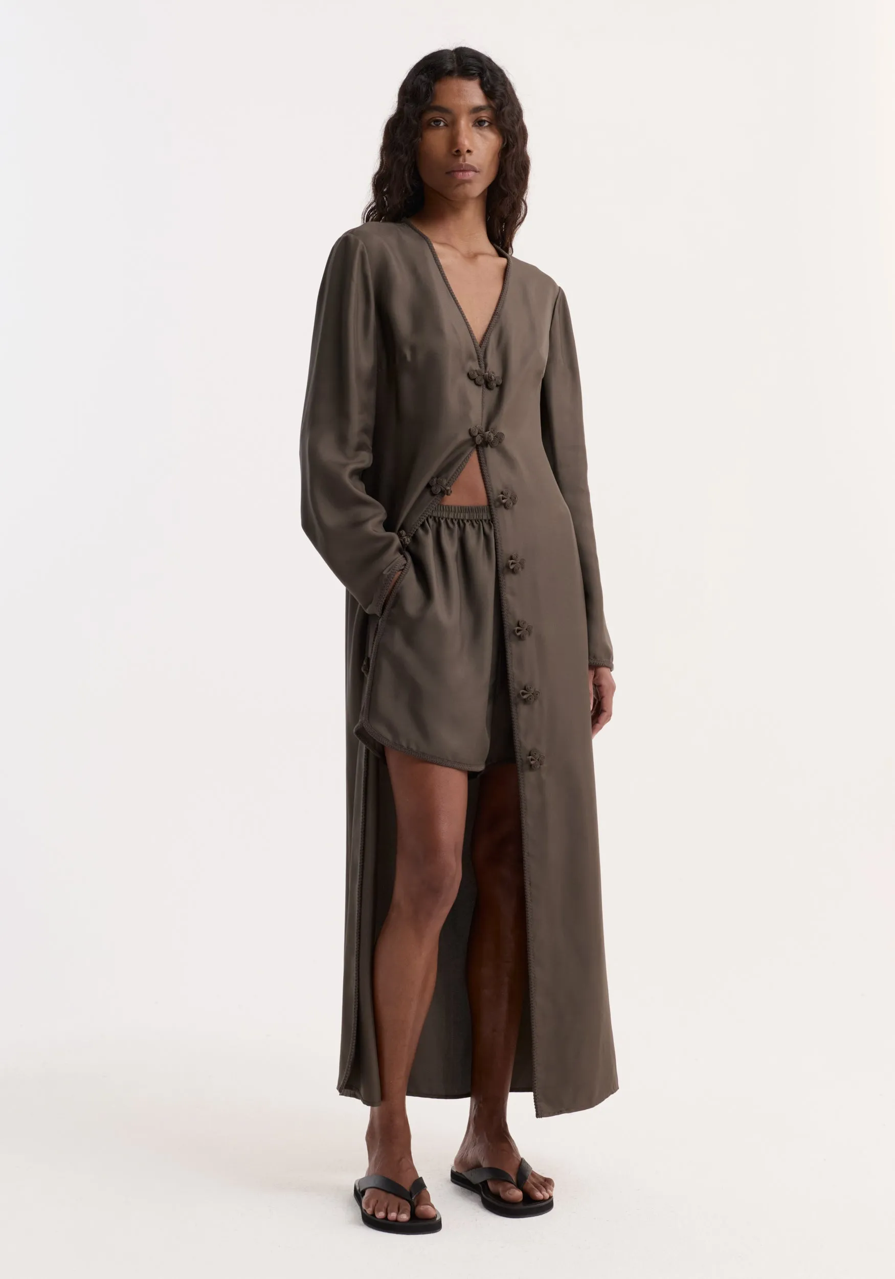 Taped silk shorts | earth sold by Rohe