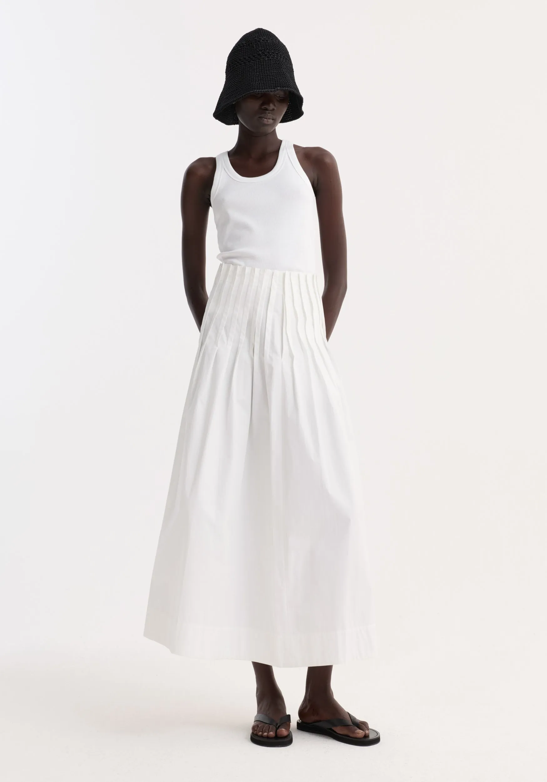 Pleated poplin maxi skirt | optic white sold by Rohe