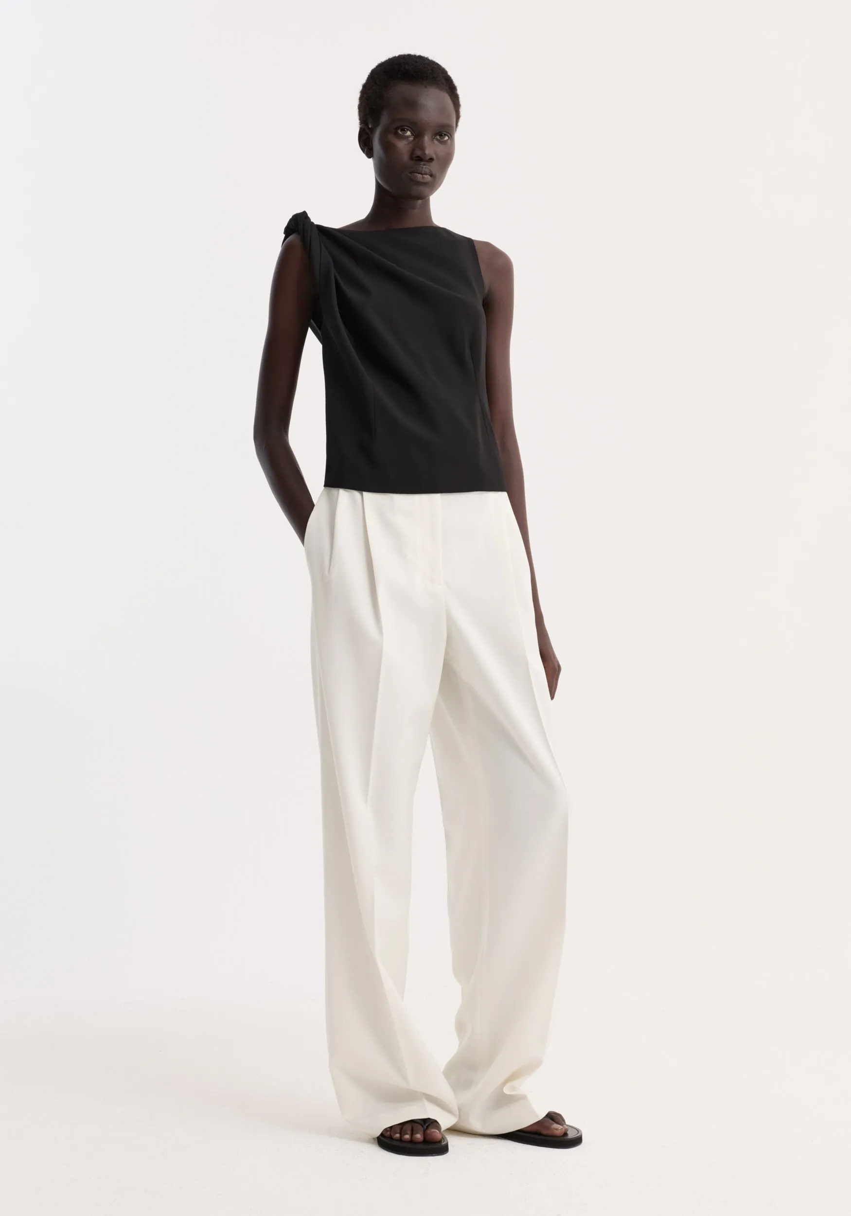 Draped linen silk top | black sold by Rohe