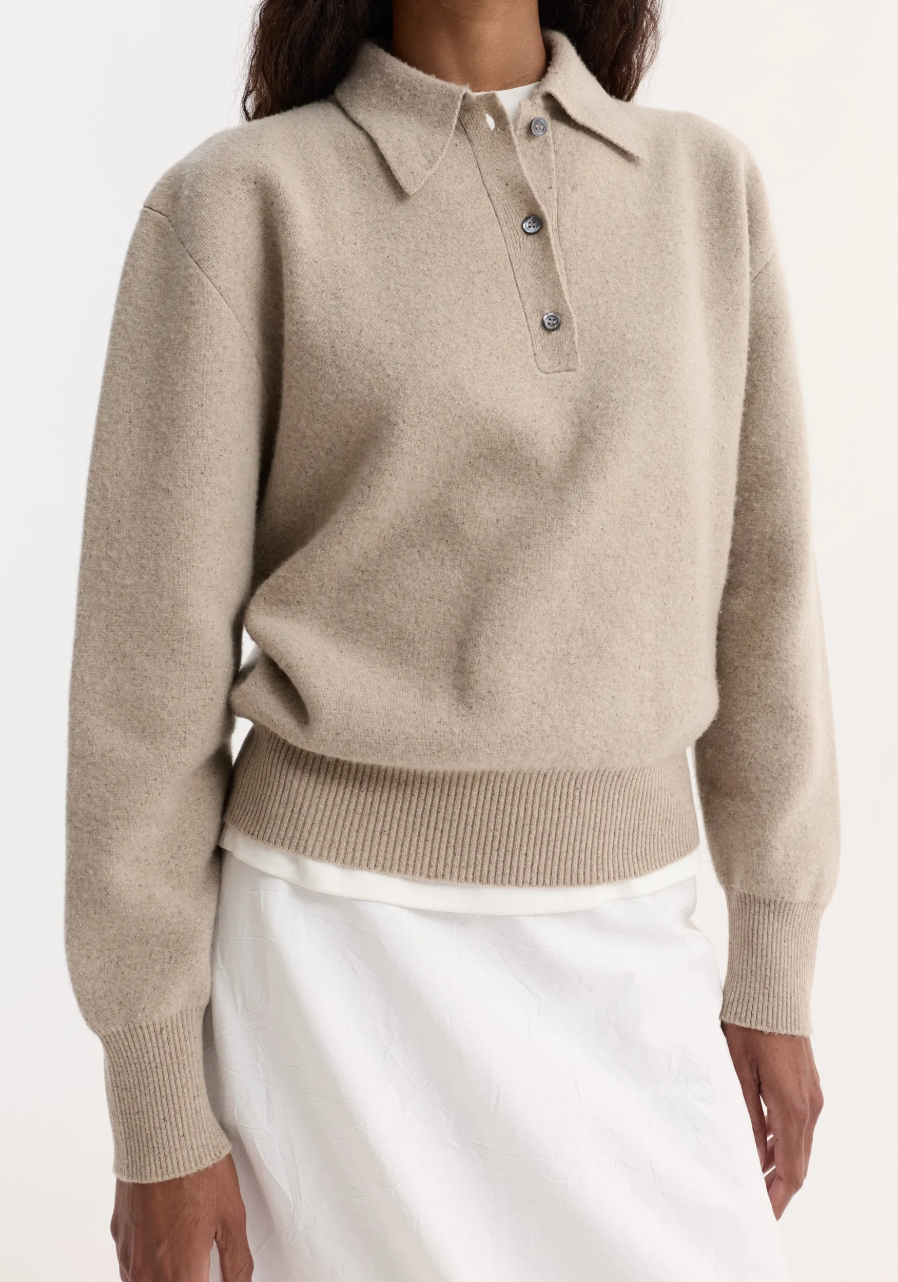 Wool cashmere polo | stone melange sold by Rohe product image thumbnail 4