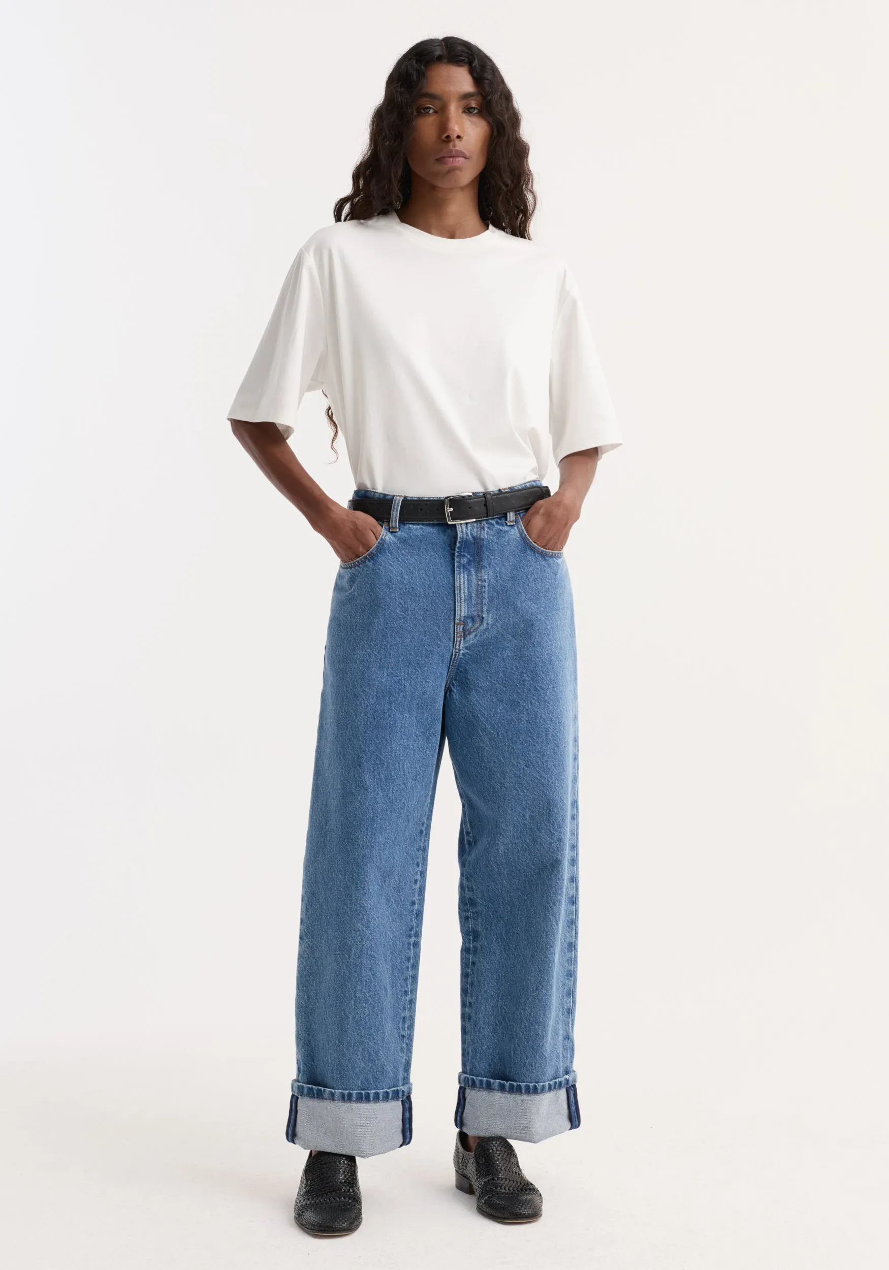 Turn-up baggy denim | heritage blue sold by Rohe