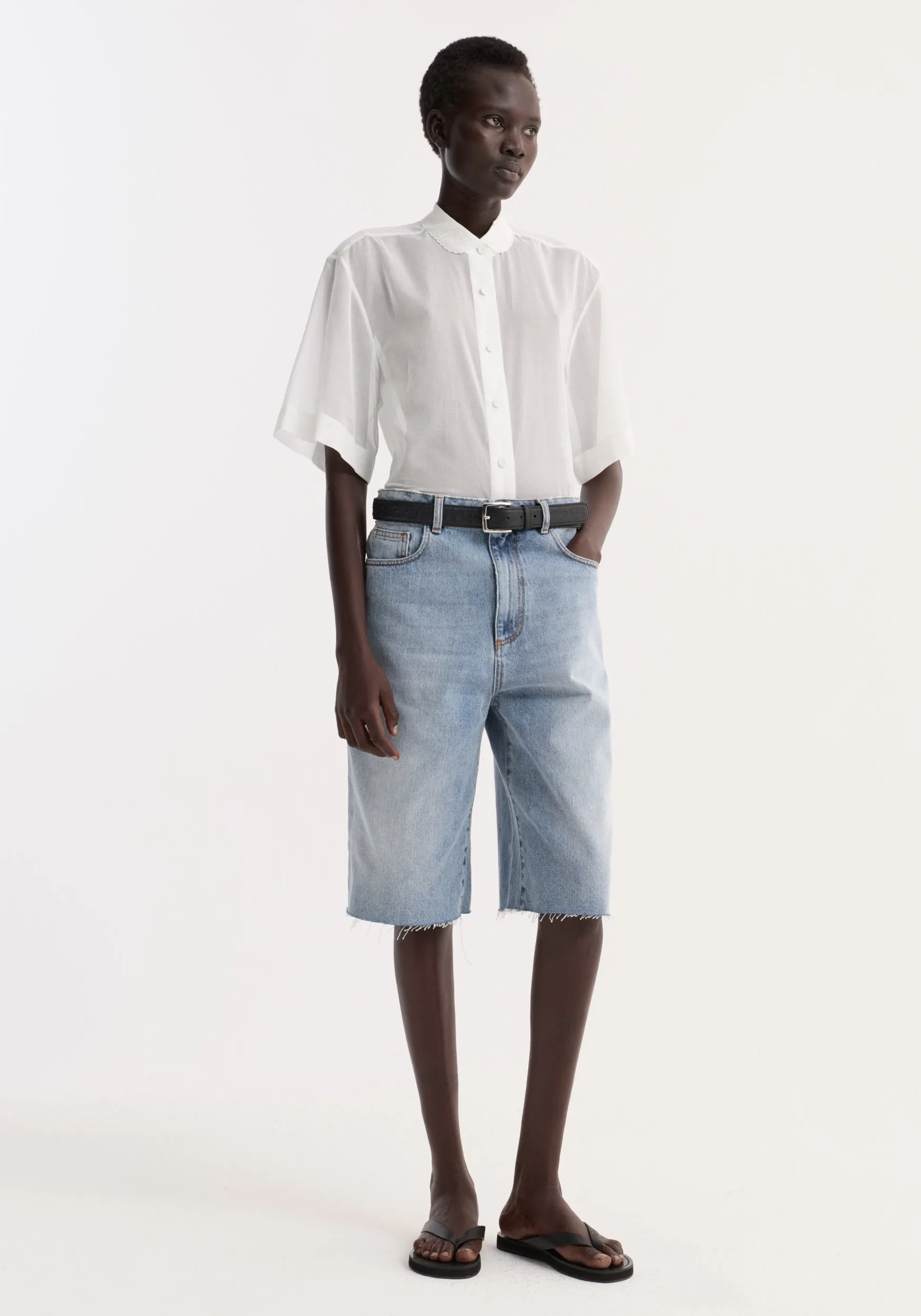 Embroidered muslin shirt | optic white sold by Rohe