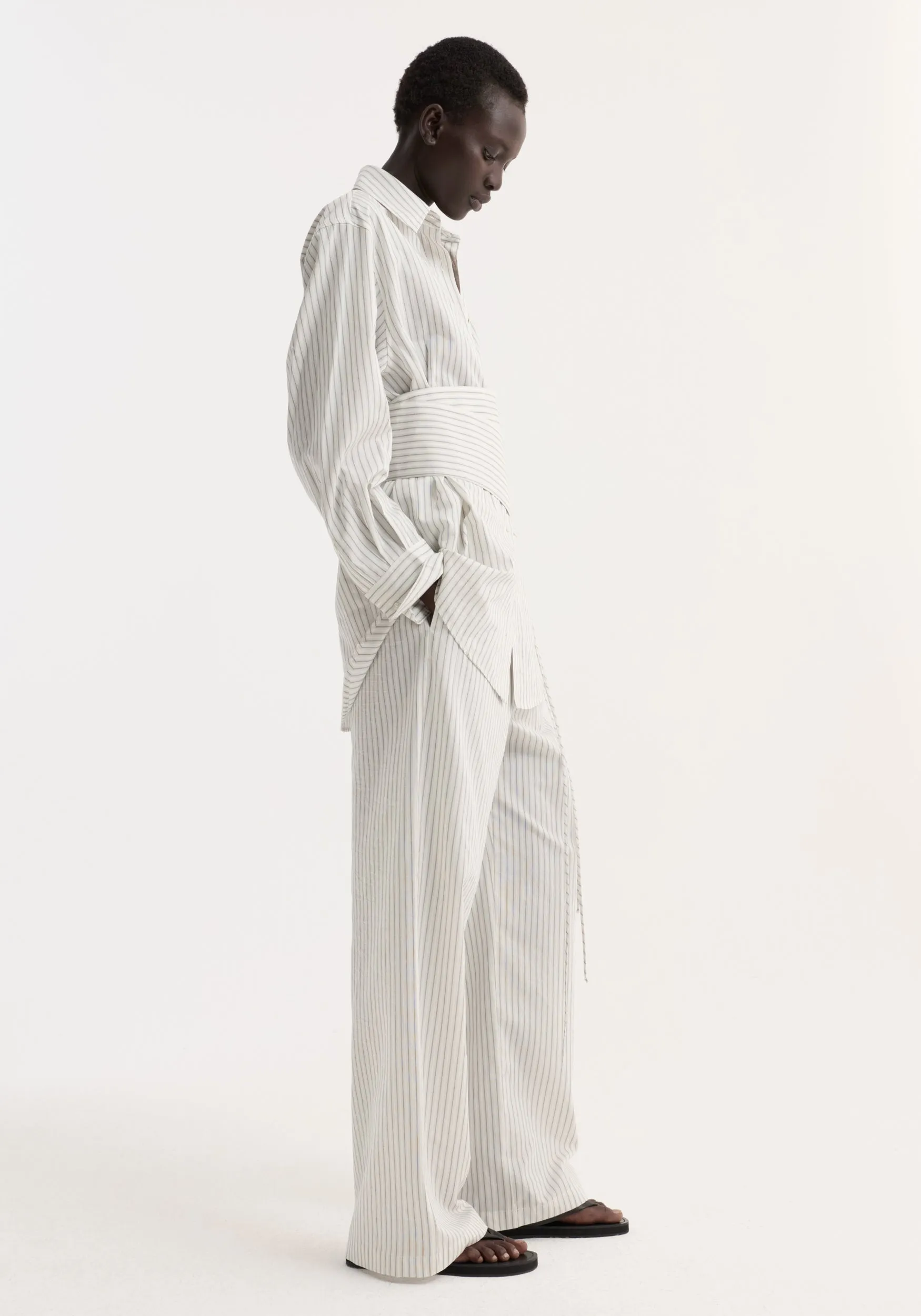 Silk stripe belted shirt | fine stripe sold by Rohe product image thumbnail 5