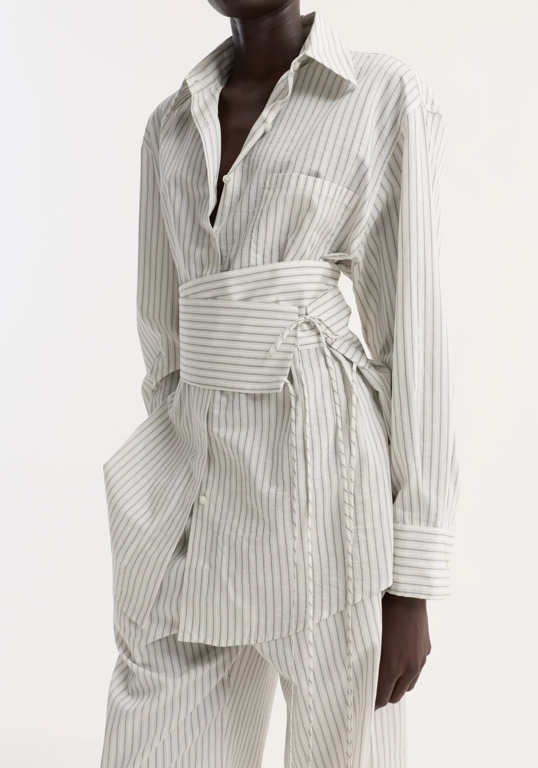 Silk stripe belted shirt | fine stripe sold by Rohe product image thumbnail 3