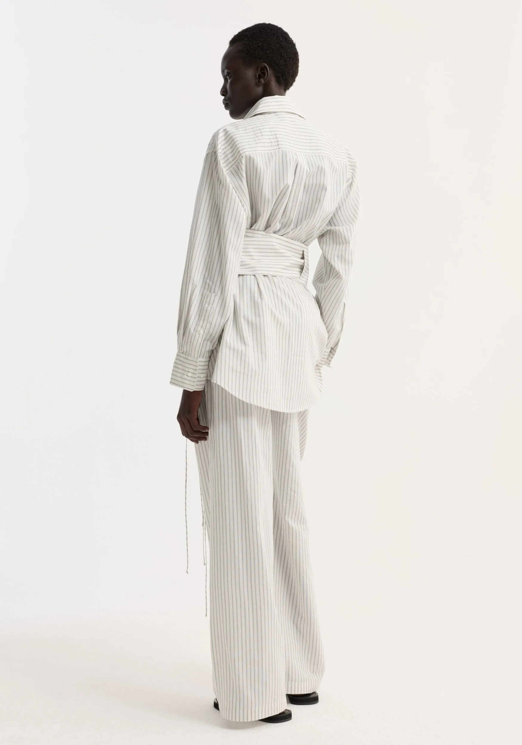 Silk stripe belted shirt | fine stripe sold by Rohe product image thumbnail 4