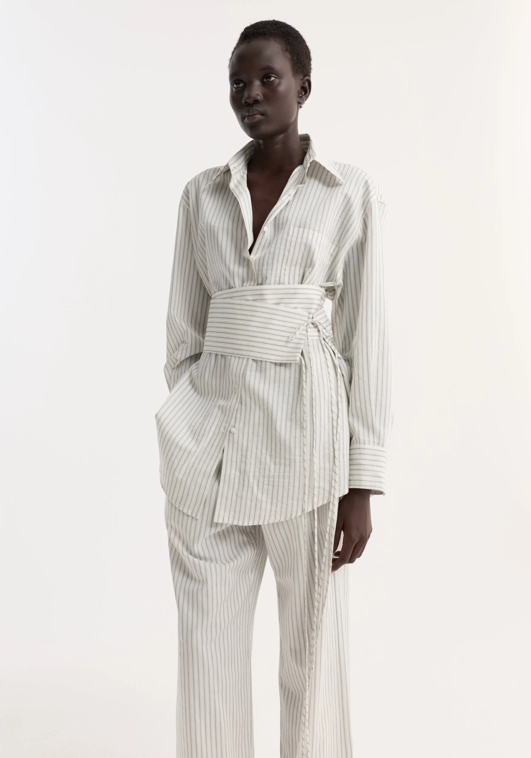 Silk stripe belted shirt | fine stripe sold by Rohe product image thumbnail 2
