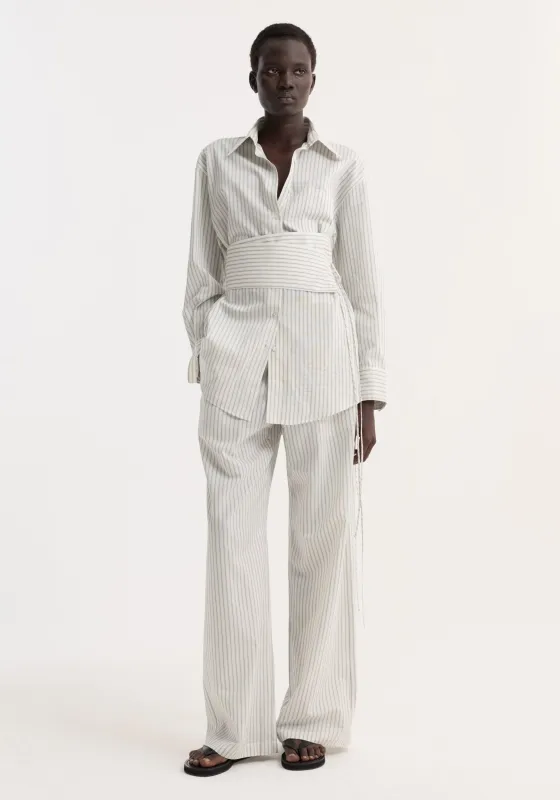 Silk stripe belted shirt | fine stripe made by Rohe