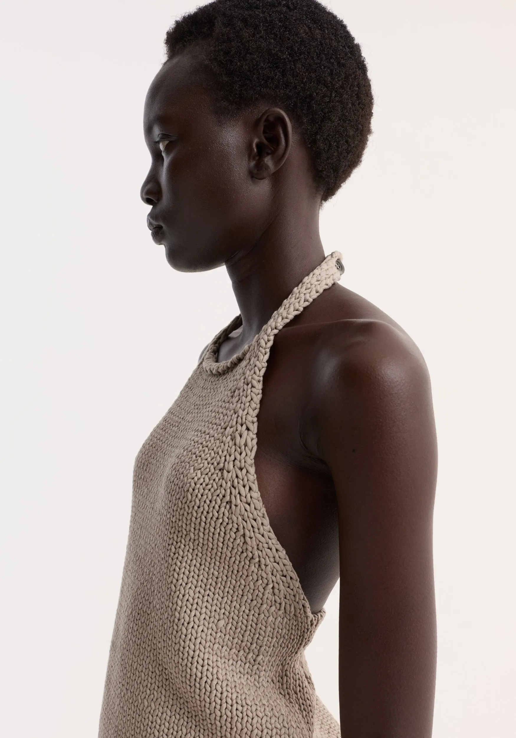 Chunky knit halter top | stone sold by Rohe product image thumbnail 4