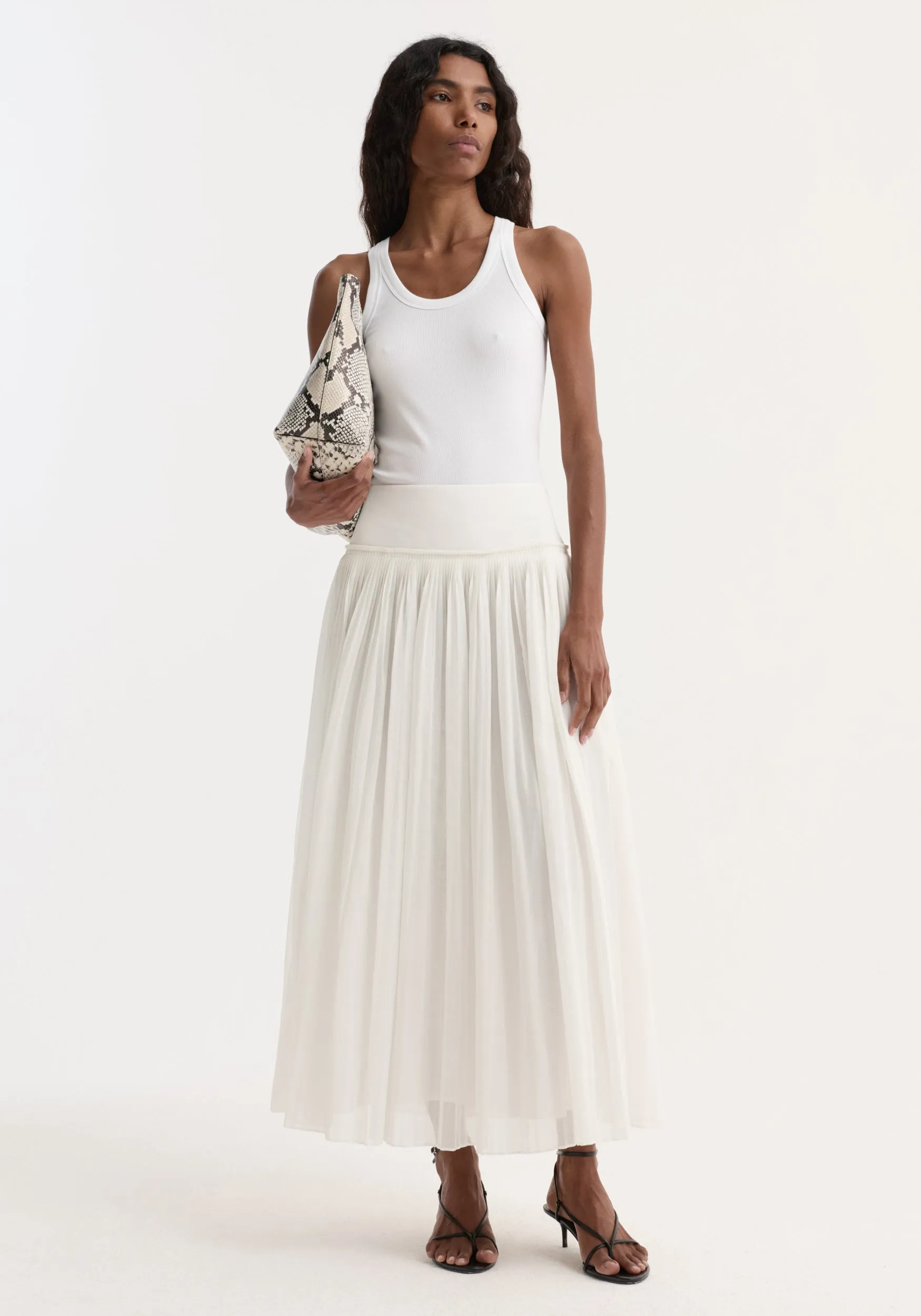 Pleated cotton muslin skirt | optic white sold by Rohe
