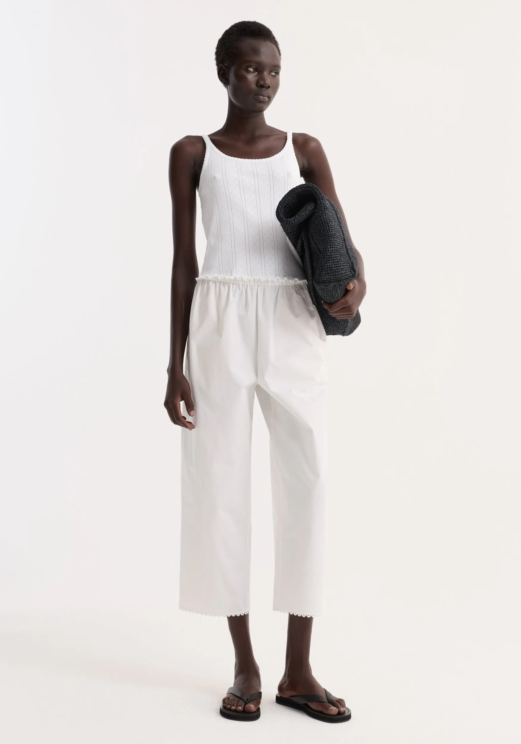 Embroidered poplin trousers | optic white sold by Rohe
