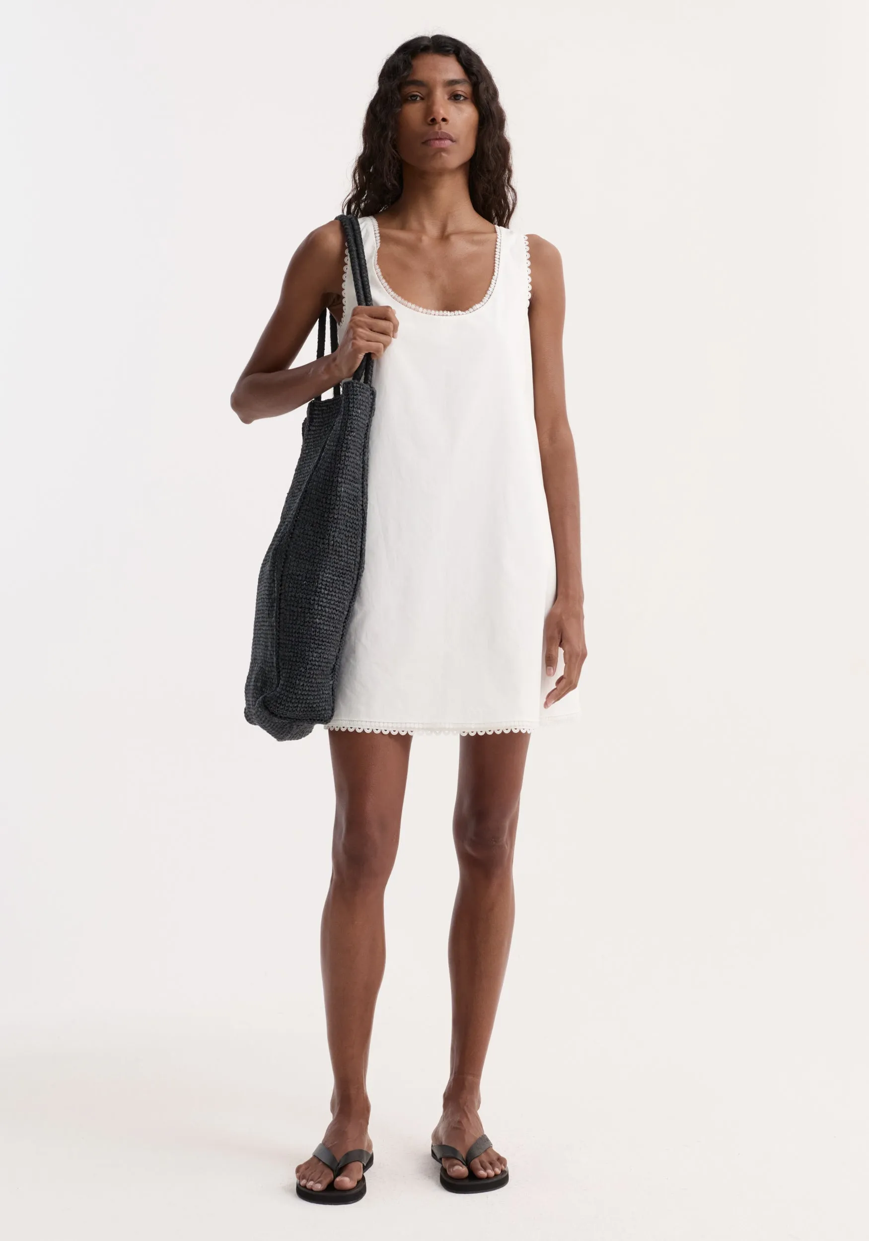 A-line poplin mini dress | optic white sold by Rohe